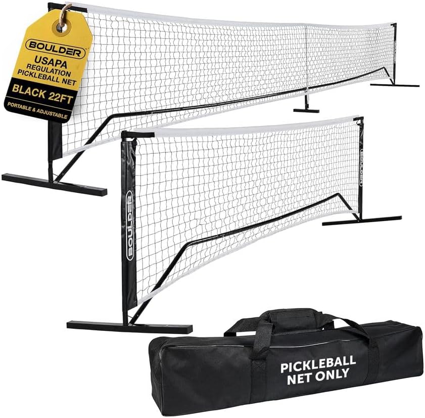 Boulder Portable Badminton Pickleball Net - Foldable/Extendable Poles for Multiple Sports Heights (UP to 5 ft) - for Tennis, Pickleball