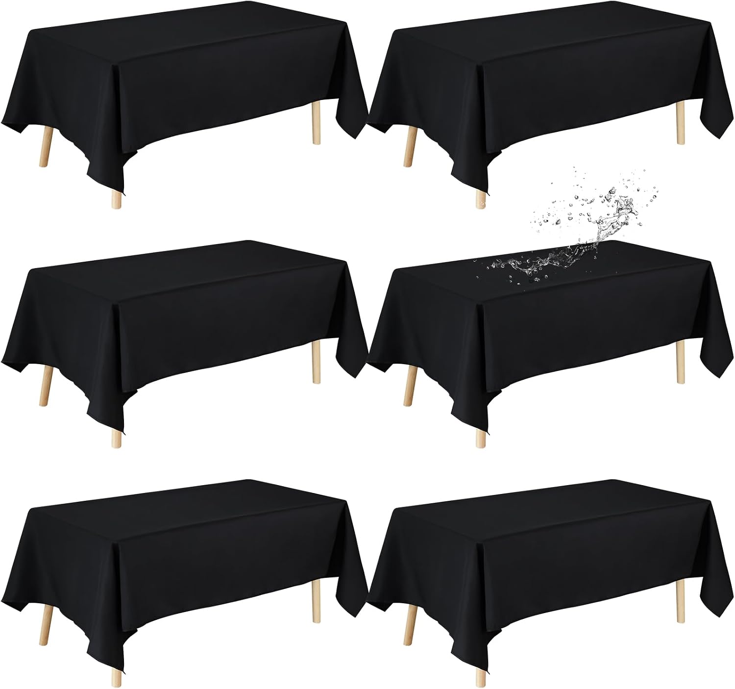 Fixwal 120 Inch Black Round Tablecloth, 6 Pack Round Table Cloth Polyester Fabric Washable Table Covers for New Year Decorations, Party, Banquet