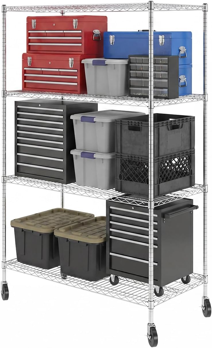 SafeRacks NSF 4-Tier Heavy Duty Steel Wire Rack with Wheels (24"x60"x72")