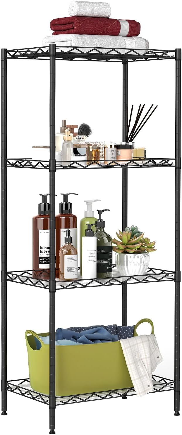 BestOffice, 4-Tier Wire Storage Shelves, 36x14x54, Black, with Adjustable Racks, Heavy-Duty Metal Shelf, Holds Up to 1000 lbs, No-Tool Assembly