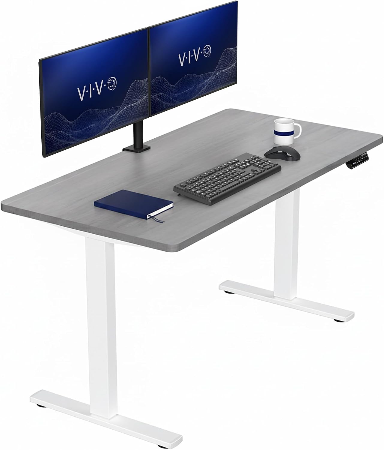 VIVO Electric 63 x 32 in Standing Desk, Memory Height Adjustment, 1B Series, Holds 220 lbs, Dark Walnut Top Black Frame, DESK-KIT-1B1D