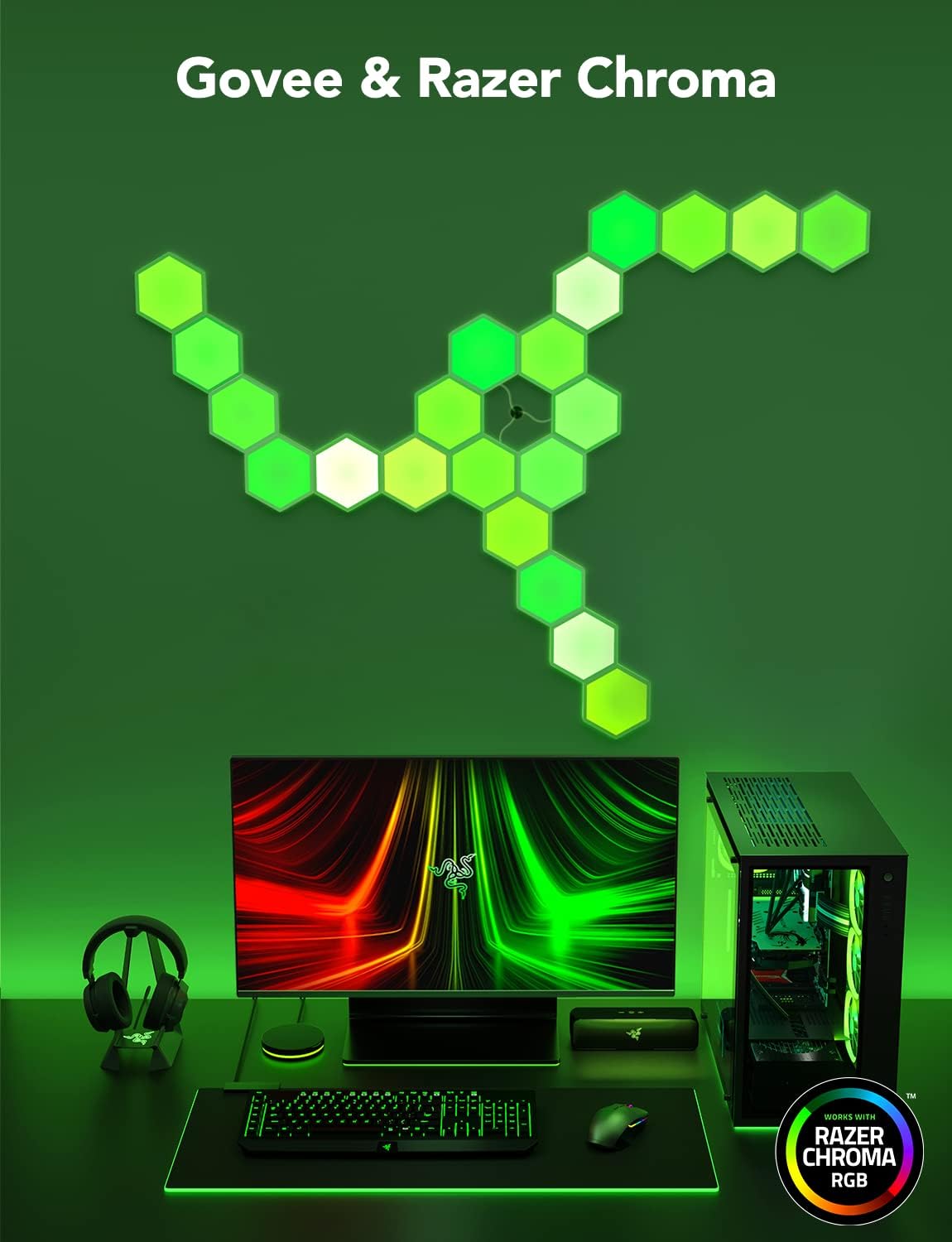 Govee Glide Hexa Light Panels, RGBIC Hexagon LED Wall Lights, Wi-Fi Smart Home Creative Wall Lights with Music Sync