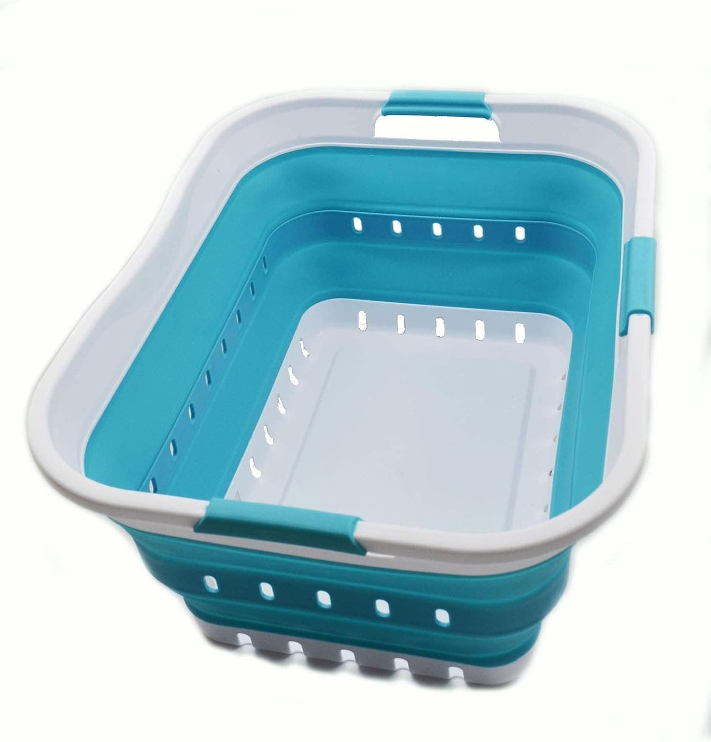 SAMMART 42L (11 gallon) Collapsible Plastic Laundry Basket - Foldable Pop Up Storage Container/Organizer - Space Saving Hamper/Basket (1, White/Grey)