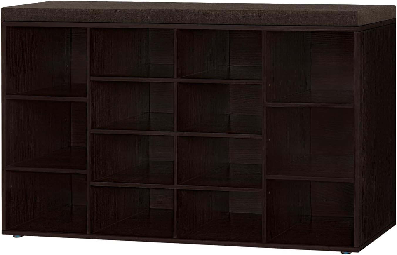 Shoe Storage Bench with Cushion, 15-Cubby Shoe Rack, Adjustable Shelves, Long Shoe Organizer Bench for Entryway, Mudroom, Hallway, Living Room