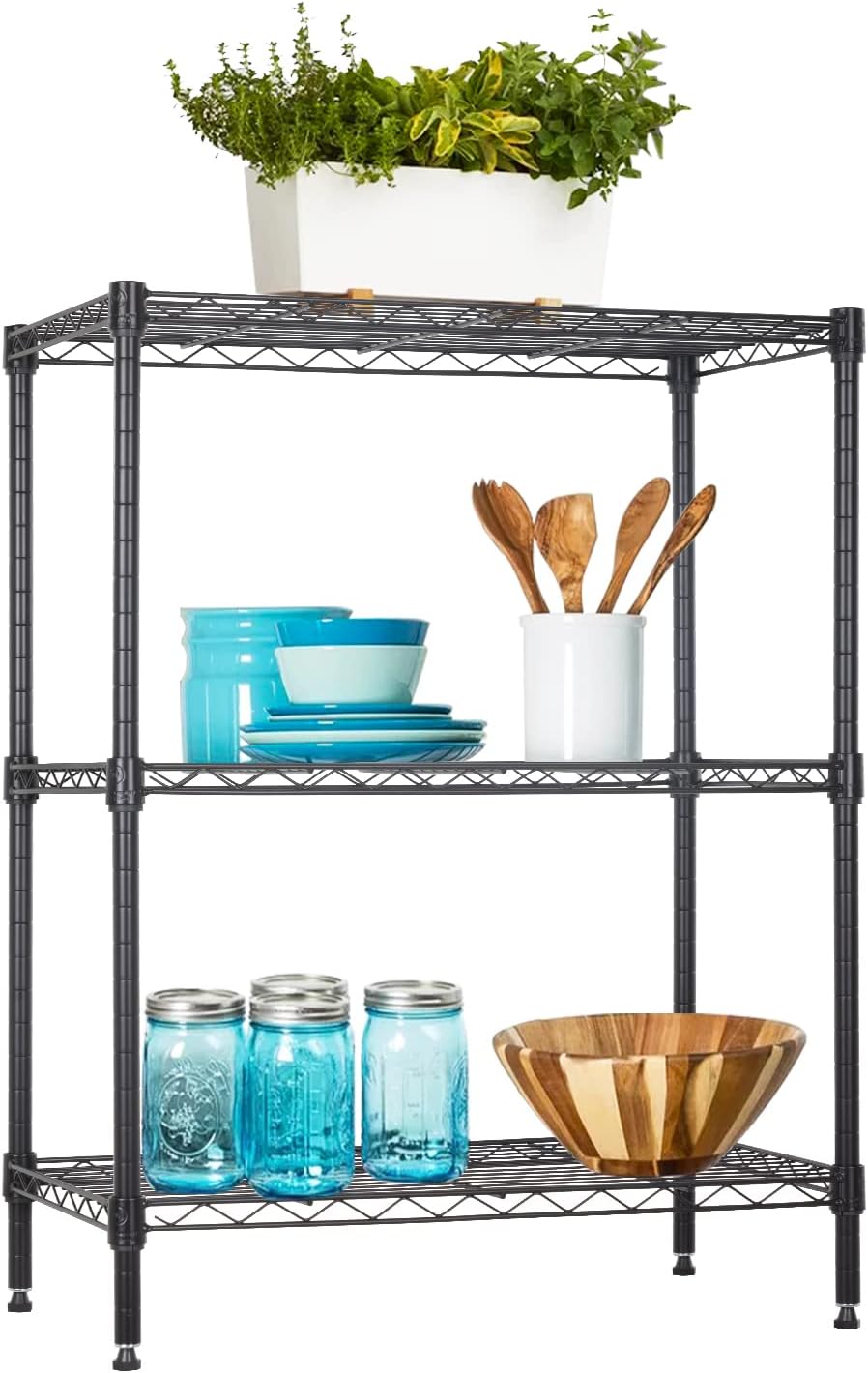 BestOffice, 4-Tier Wire Storage Shelves, 36x14x54, Black, with Adjustable Racks, Heavy-Duty Metal Shelf, Holds Up to 1000 lbs, No-Tool Assembly