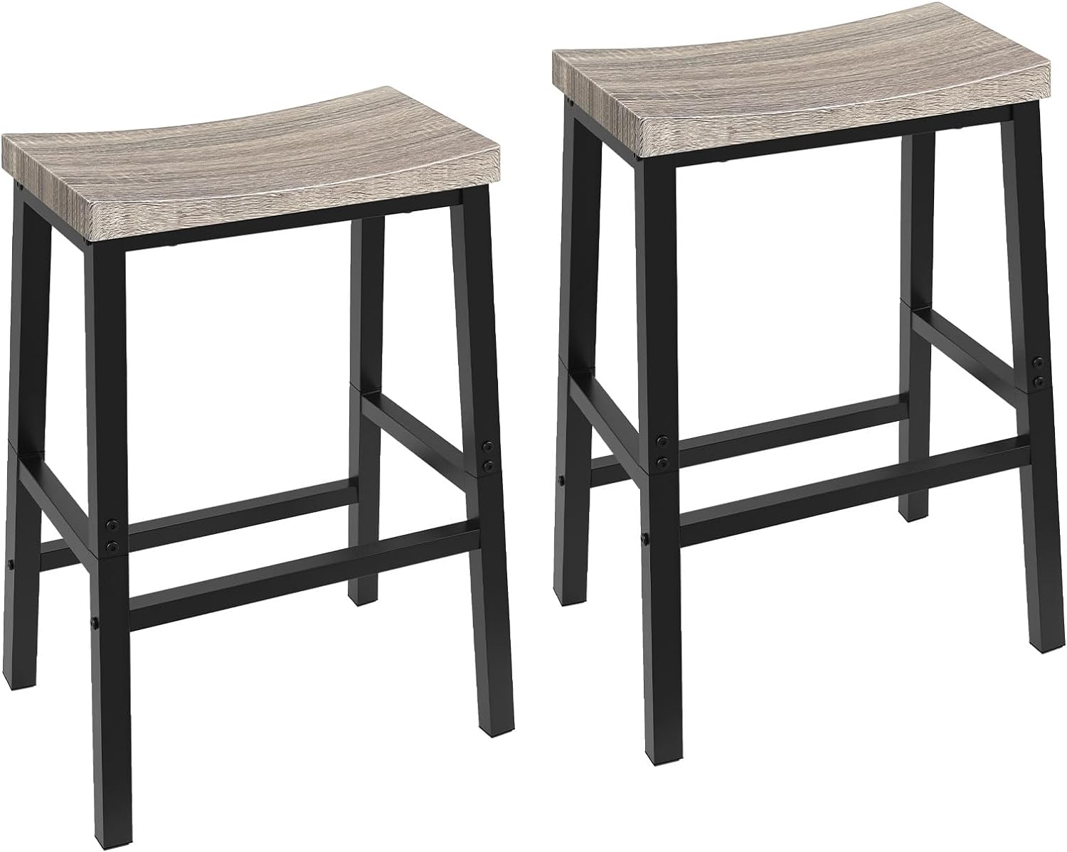 HOOBRO Bar Stools, Set of 2 Bar Chairs, 23.6 Inch Saddle Stools, Kitchen Counter Seat with Footrests, Industrial Barstools for Dining Room, Kitchen