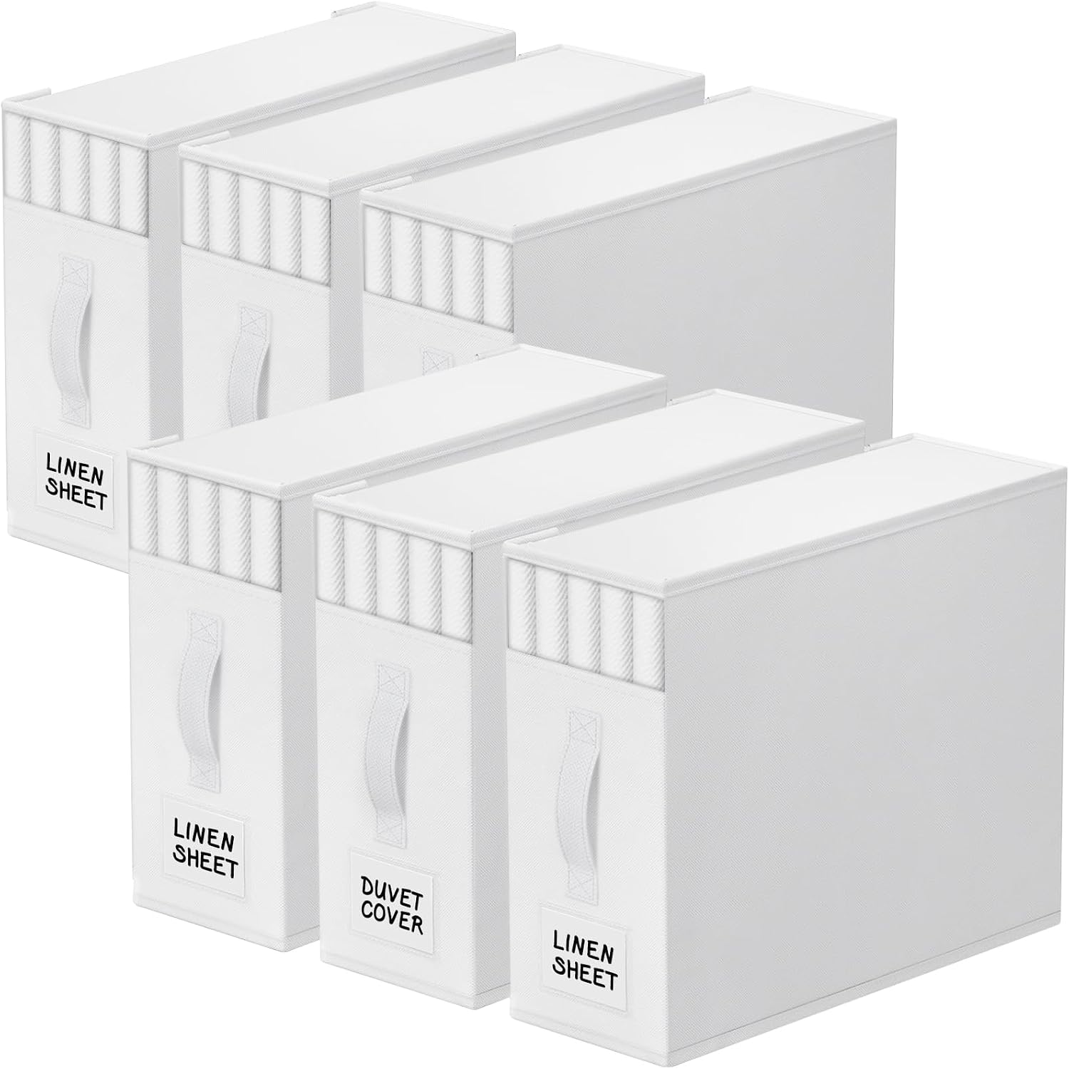 StorageTastic 6 Pack Bed Sheet Closet Organizers and Storage, Sturdy Foldable Storage Containers with Window and Label