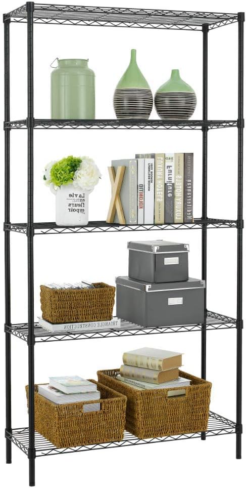 BestOffice, 4-Tier Wire Storage Shelves, 36x14x54, Black, with Adjustable Racks, Heavy-Duty Metal Shelf, Holds Up to 1000 lbs, No-Tool Assembly