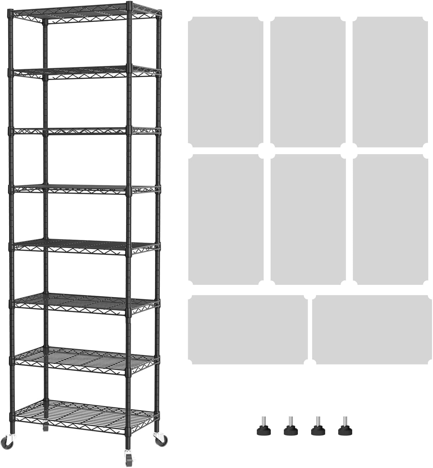 5 Shelves Storage Shelf Wire Shelving Unit Metal Adjustable Wheels, Small Shelf Storage with Wheels Organizers Closet Unit for Bathroom Laundry Room