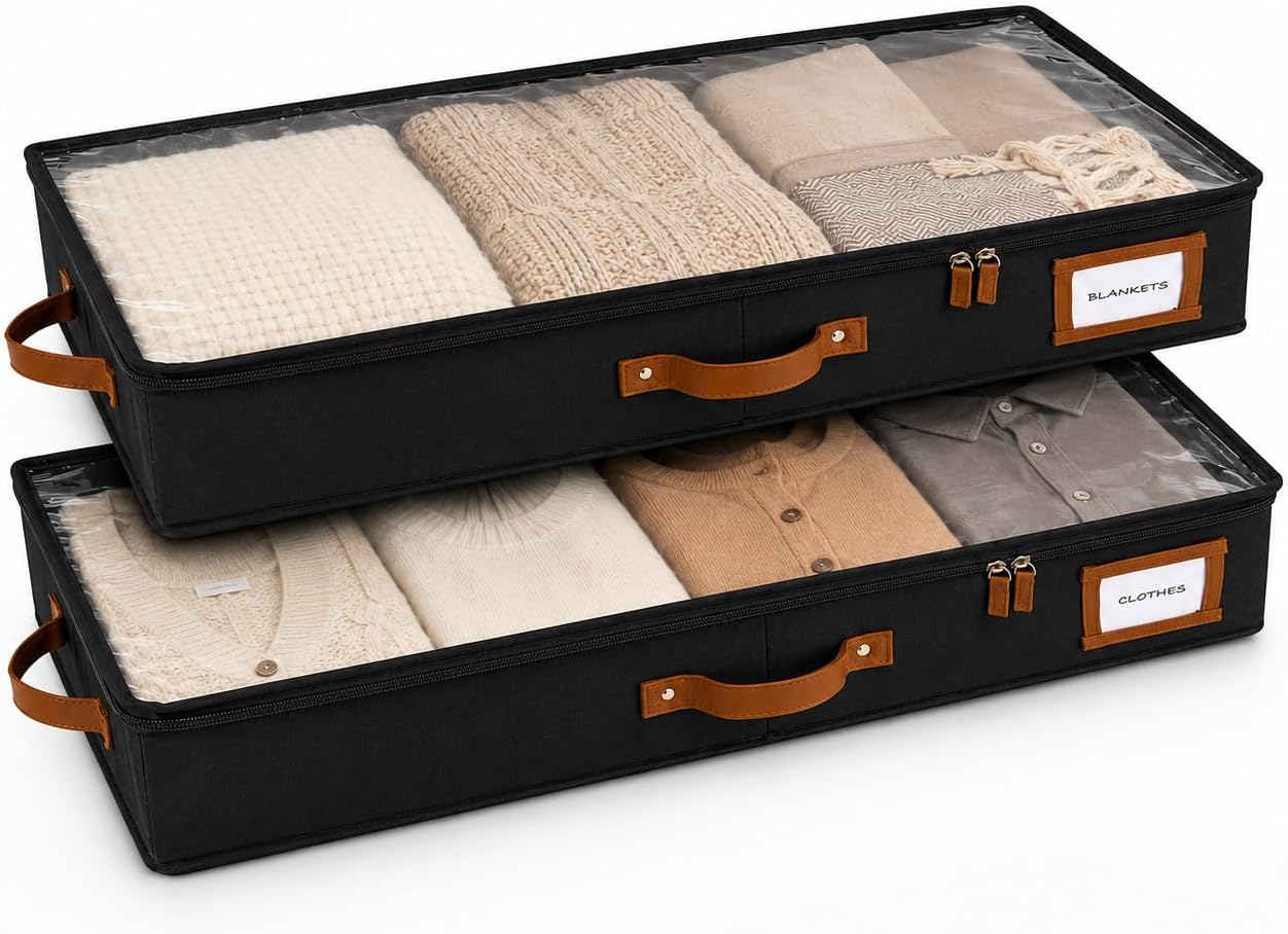HOMELUX THEORY 2pc Under Bed Storage Containers, Bedroom Under the Bed Drawer Storage Organizer with Bins and Lids