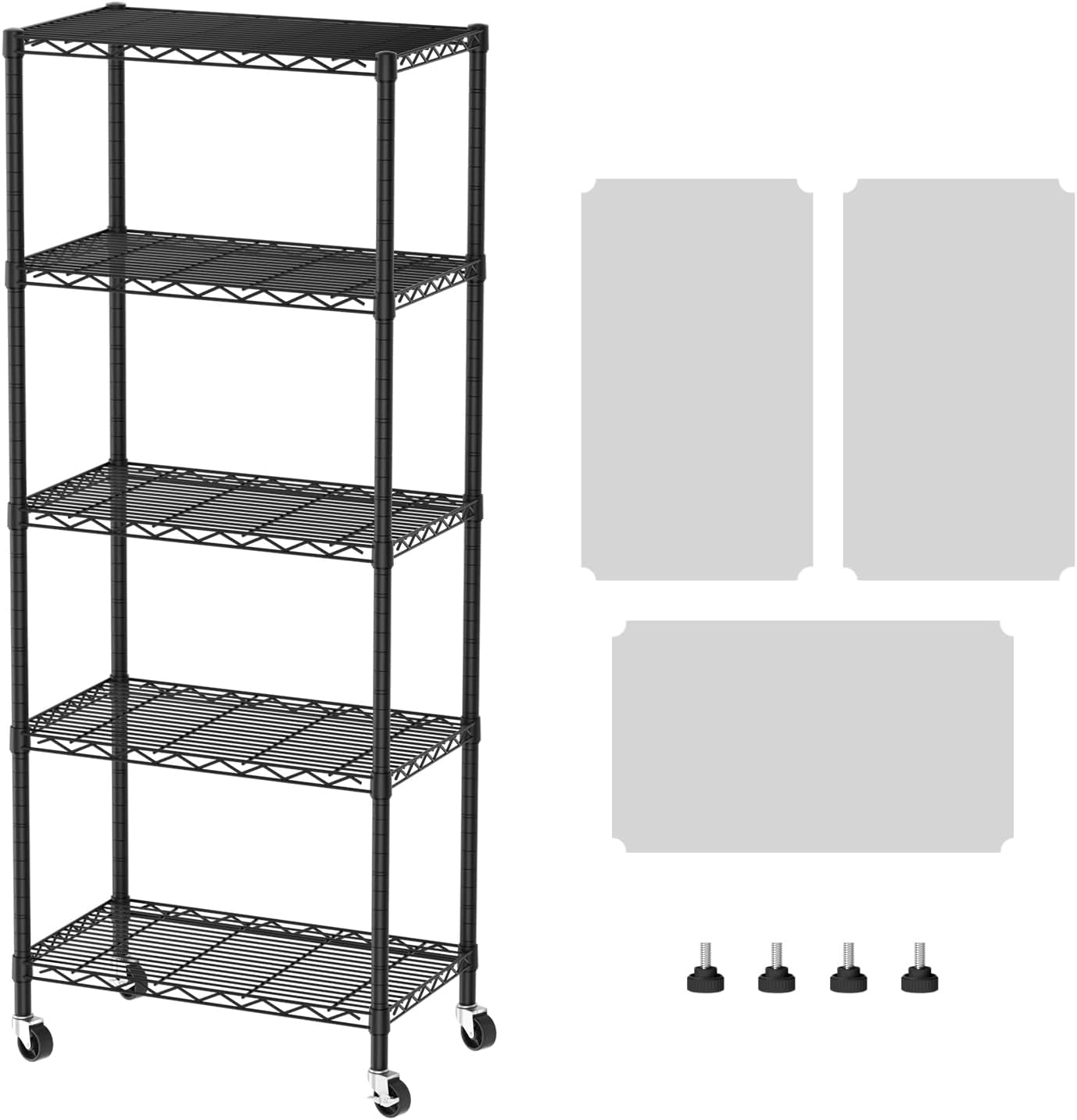 5 Shelves Storage Wire Shelf Closet Metal Shelving Pantry Wheels, Shelf Bathroom Organizers Metal Kitchen Garage Shelving Unit Laundry Room