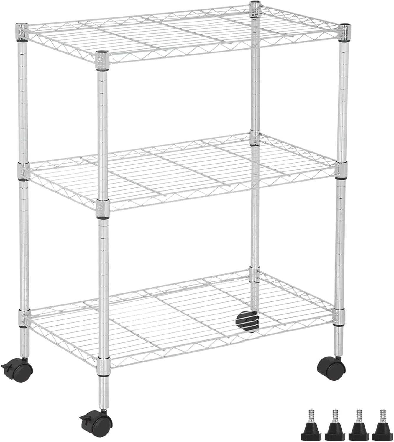 Heavy Duty 6 Tier Shelving Unit Adjustable 6000Lbs Capacity Steel Storage Rack 18" x 48 x 76 Mobile Shelves Wire Shelf Silver Rolling Utility Cart for