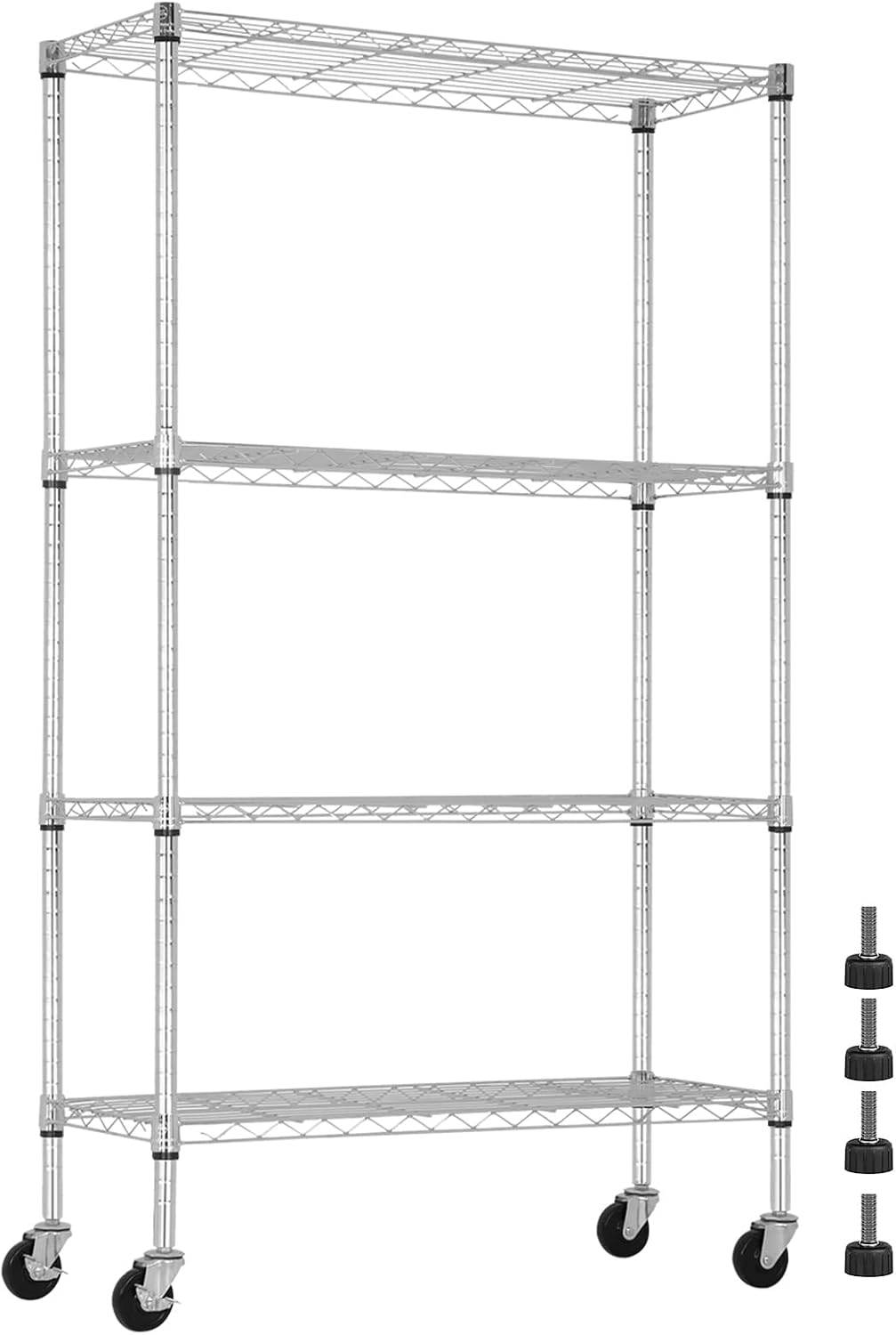 Heavy Duty 6 Tier Shelving Unit Adjustable 6000Lbs Capacity Steel Storage Rack 18" x 48 x 76 Mobile Shelves Wire Shelf Silver Rolling Utility Cart for