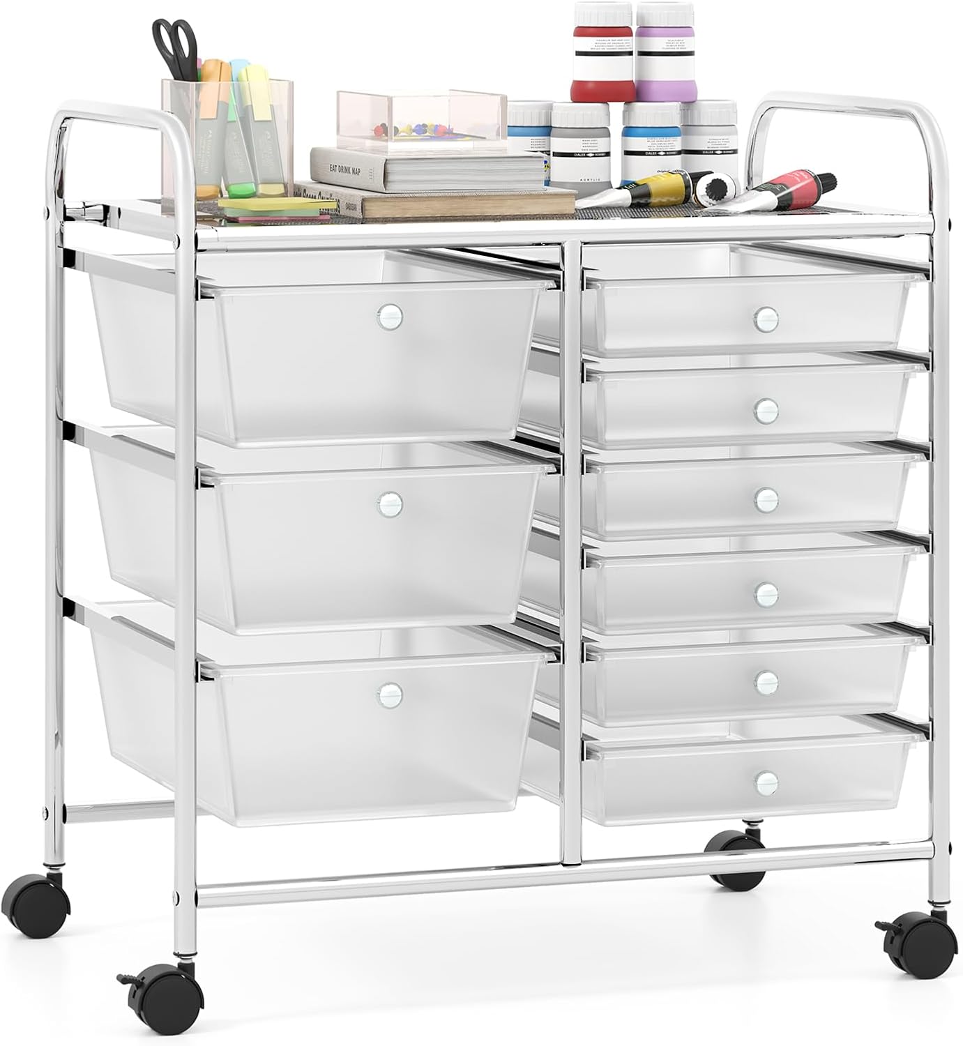 Giantex 15 Drawer Rolling Storage Cart Tools Scrapbook Paper Office School Organizer, Multicolor