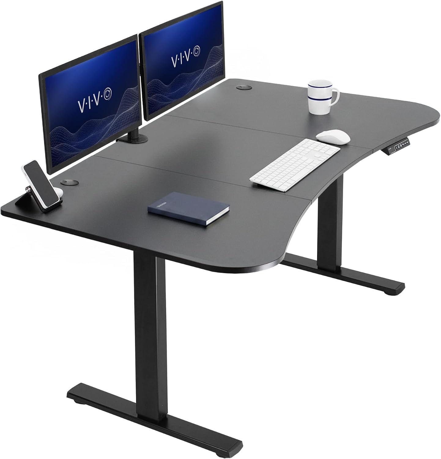 VIVO Electric 63 x 32 in Standing Desk, Memory Height Adjustment, 1B Series, Holds 220 lbs, Dark Walnut Top Black Frame, DESK-KIT-1B1D