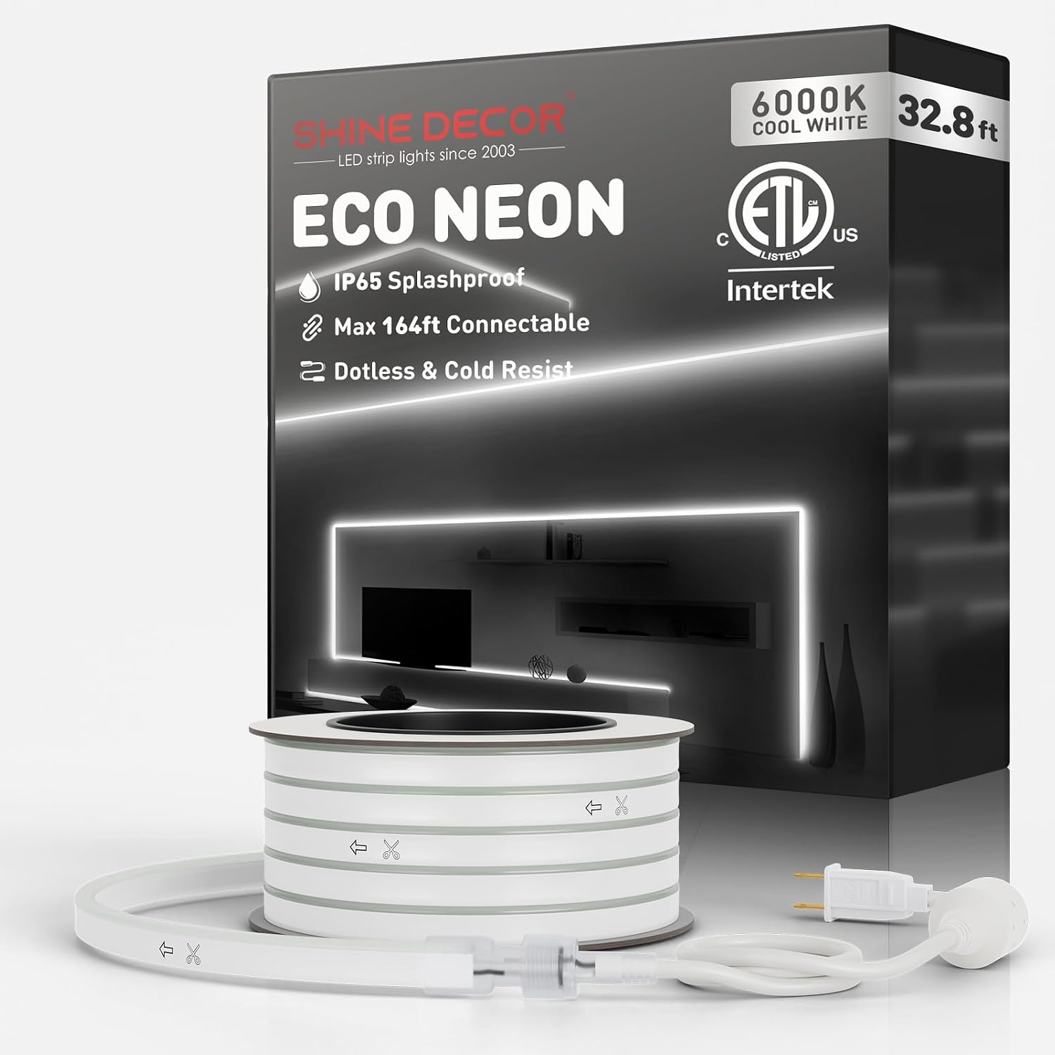 Shine Decor LED Neon Rope Lights Connectable, 131.2FT Flexible AC 110V 120V Neon LED Strip Lights(Warm White) Outdoor Waterproof