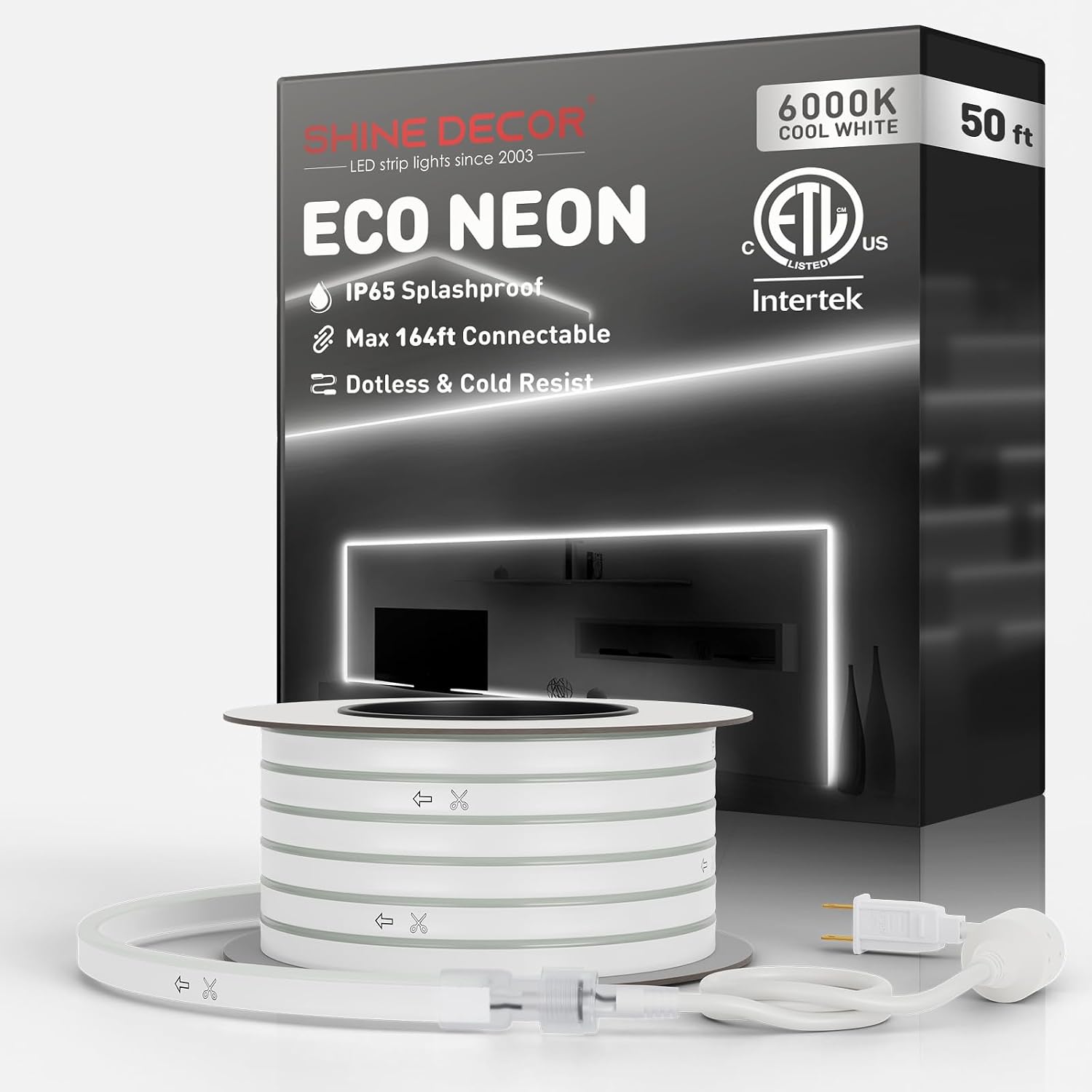 Shine Decor LED Neon Rope Lights Connectable, 131.2FT Flexible AC 110V 120V Neon LED Strip Lights(Warm White) Outdoor Waterproof