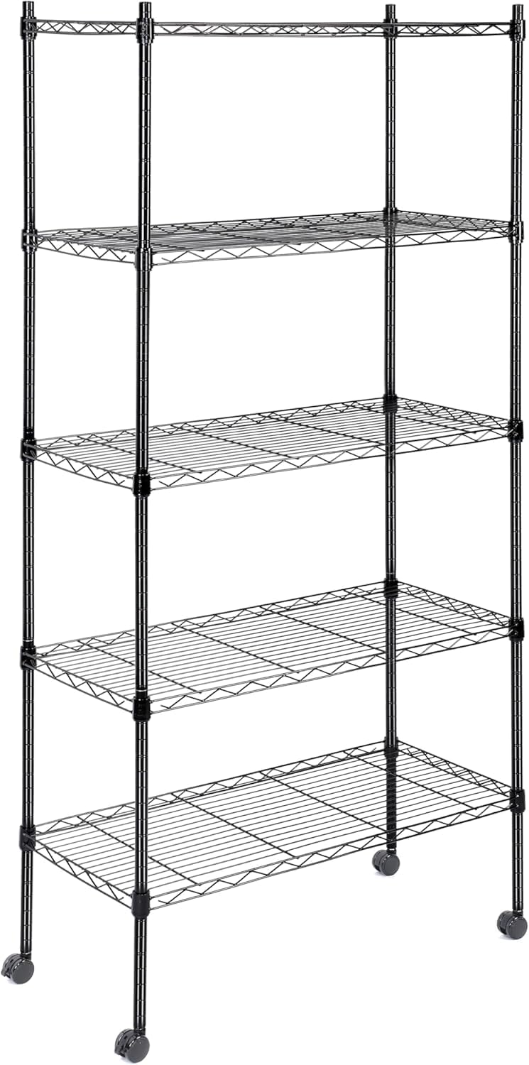 Simple Deluxe Heavy Duty 3-Shelf Shelving Unit with Wheels, Adjustable Steel Wire Shelving