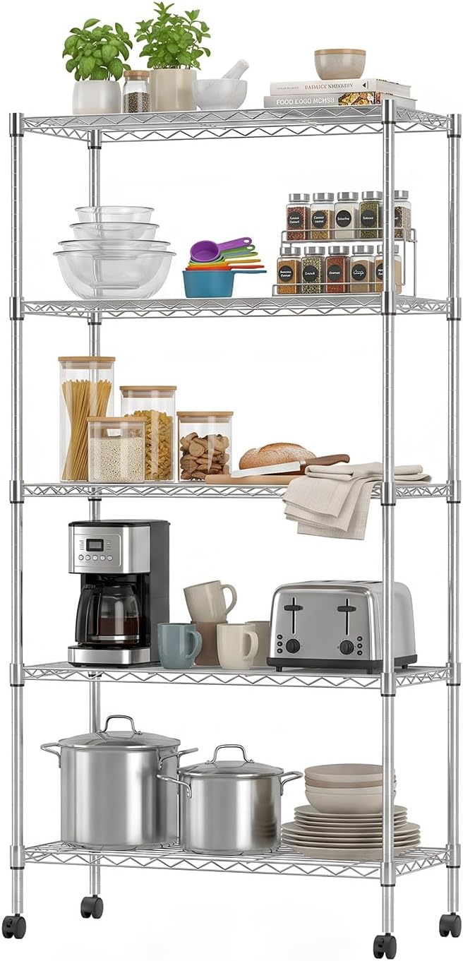 BestOffice, 4-Tier Wire Storage Shelves, 36x14x54, Chrome, with Adjustable Racks, Heavy-Duty Metal Shelf, Holds Up to 1000 lbs, No-Tool Assembly