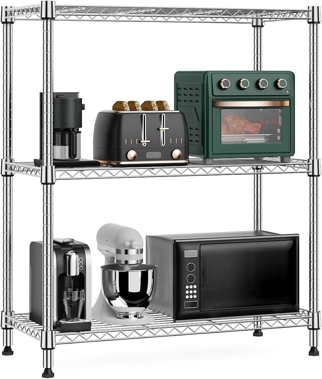 M MZG 5-Shelf Storage Shelves, Wire Shelving Heavy Duty Metal Storage Shelving Unit Adjustable Garage Shelving Rack Pantry Kitchen (Chrome, 4 Tier