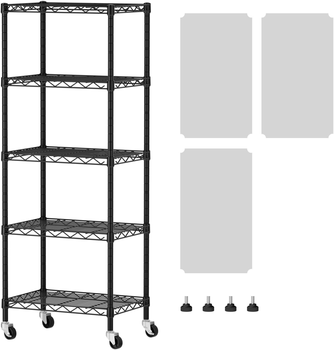 5 Shelves Storage Wire Shelf Closet Metal Shelving Pantry Wheels, Shelf Bathroom Organizers Metal Kitchen Garage Shelving Unit Laundry Room