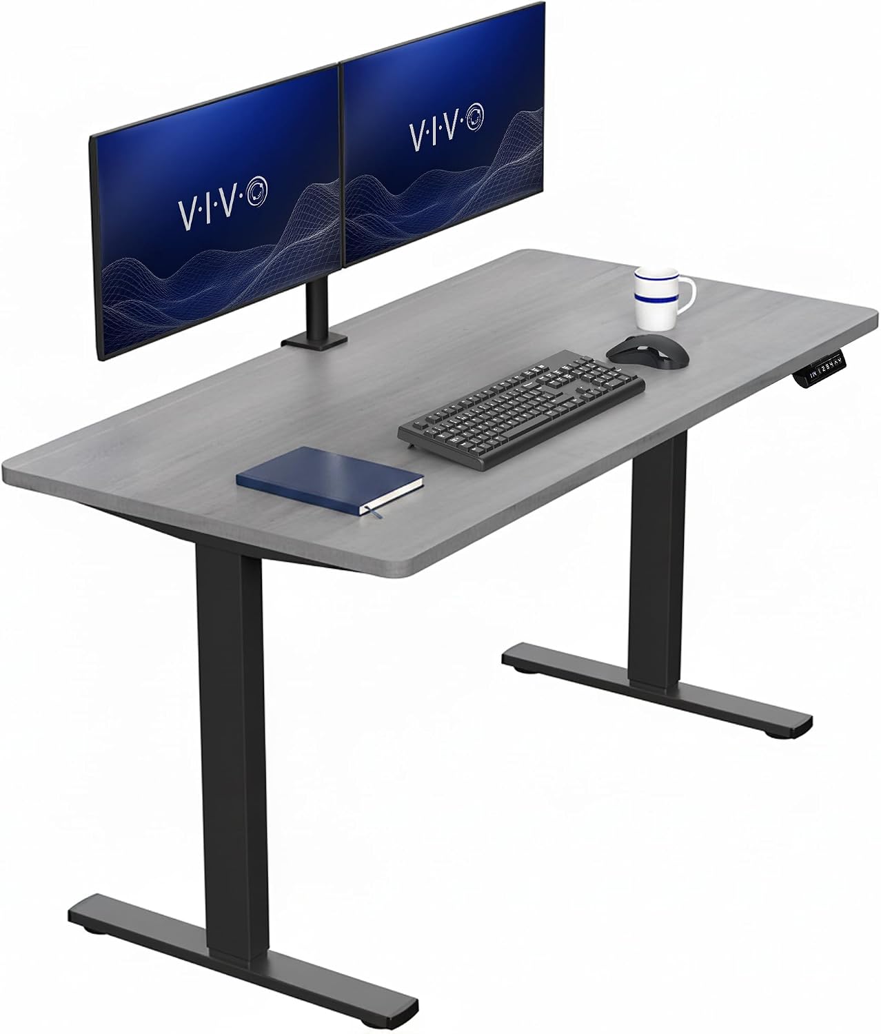 VIVO Electric 63 x 32 in Standing Desk, Memory Height Adjustment, 1B Series, Holds 220 lbs, Dark Walnut Top Black Frame, DESK-KIT-1B1D