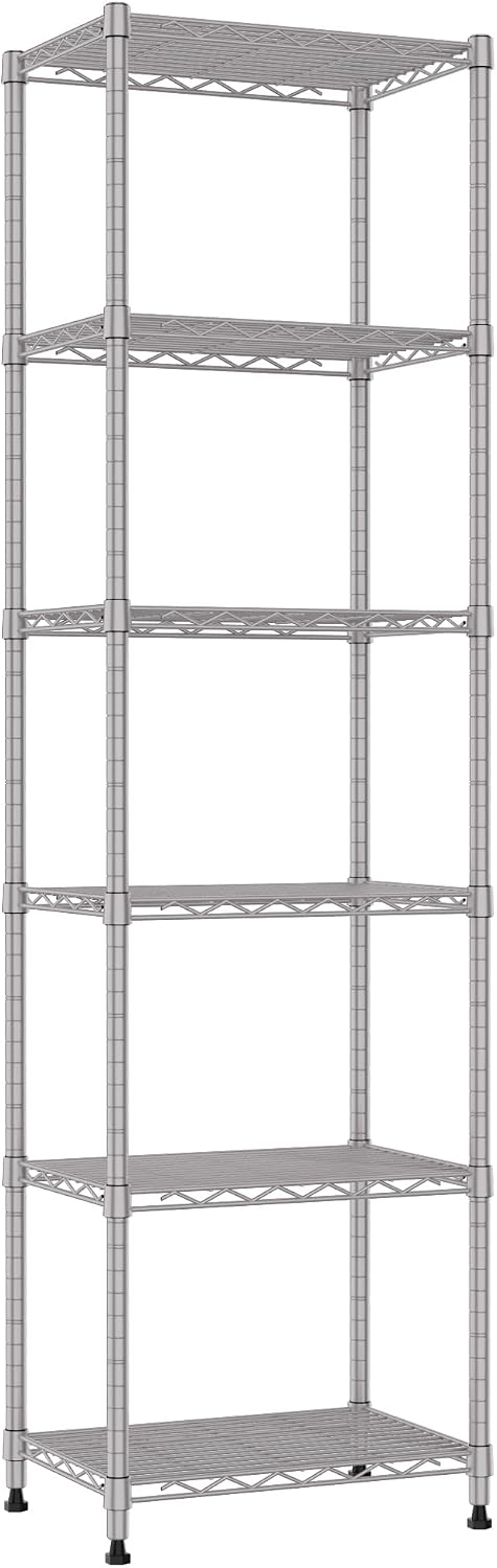 6 Wire Shelving Steel Storage Rack Adjustable Unit Shelves for Laundry Bathroom Kitchen Pantry Closet (16.7L x 11.9W x 64H, Silver)