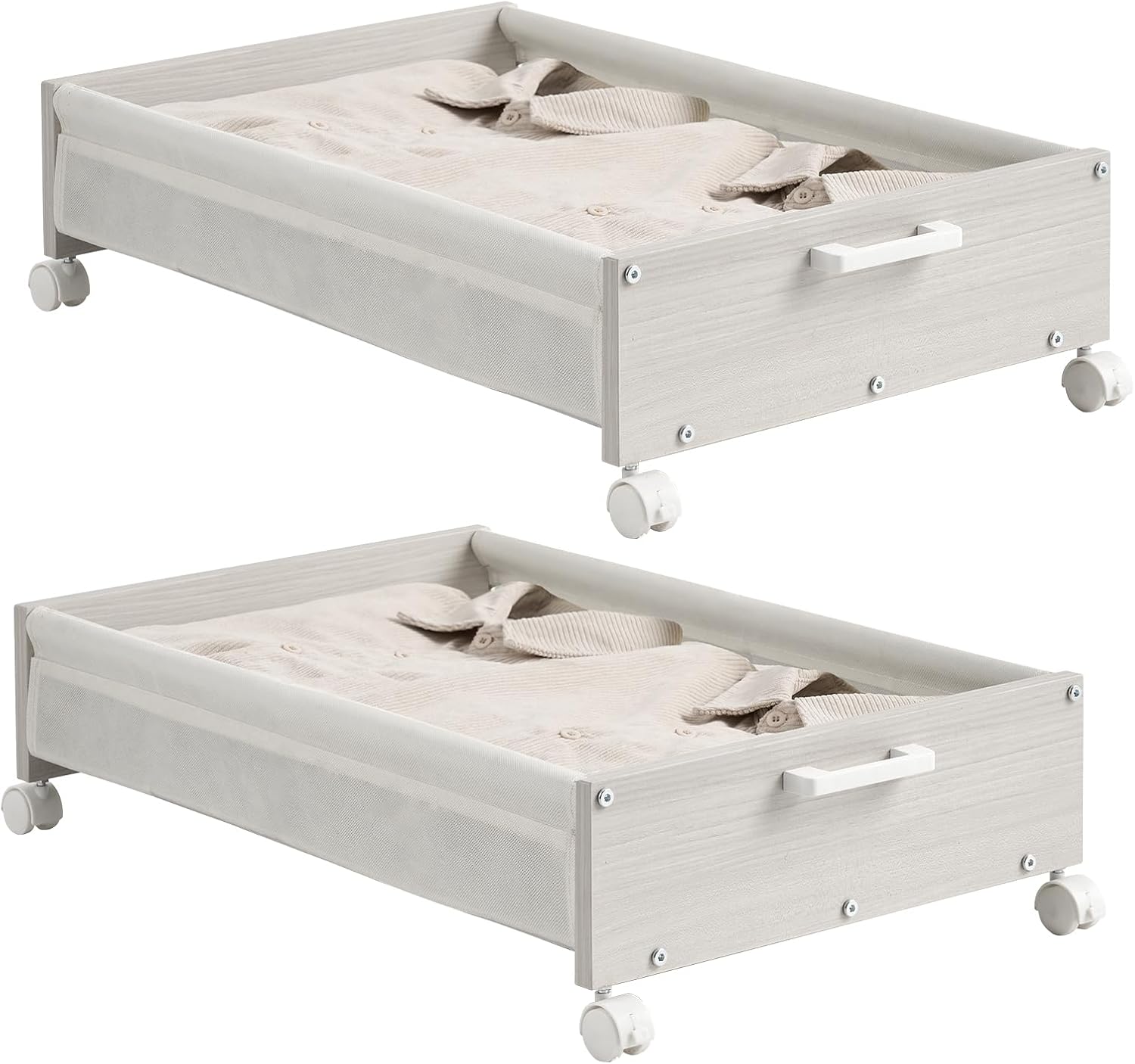 FOUCSSOMEI Under Bed Storage with Wheels, Wooden Under Bed Drawers On Wheels, Rolling Under Bed Shoe Storage, Space Saving, Rustic Brown, 90L