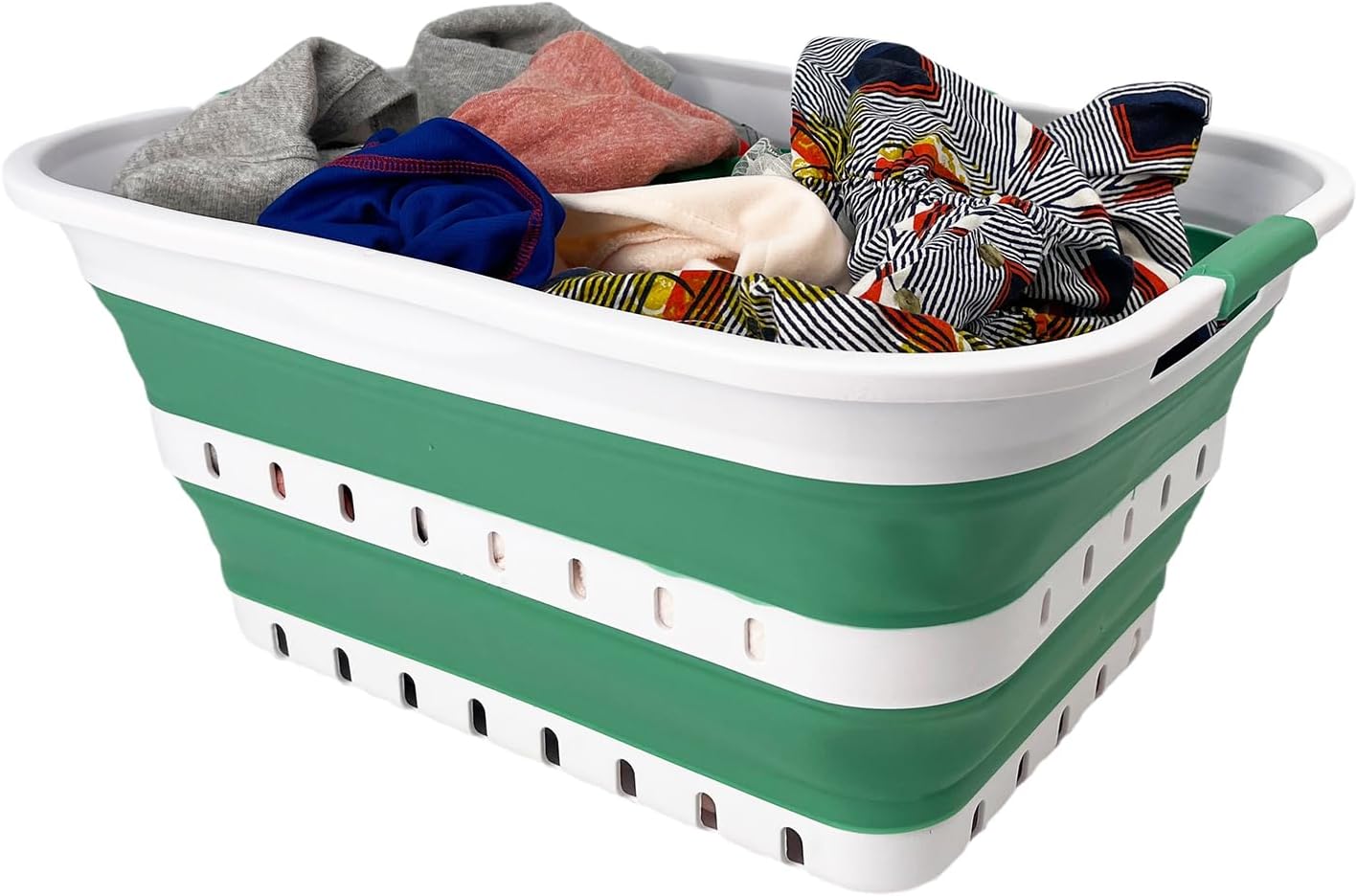 SAMMART 42L (11 gallon) Collapsible Plastic Laundry Basket - Foldable Pop Up Storage Container/Organizer - Space Saving Hamper/Basket (1, White/Grey)