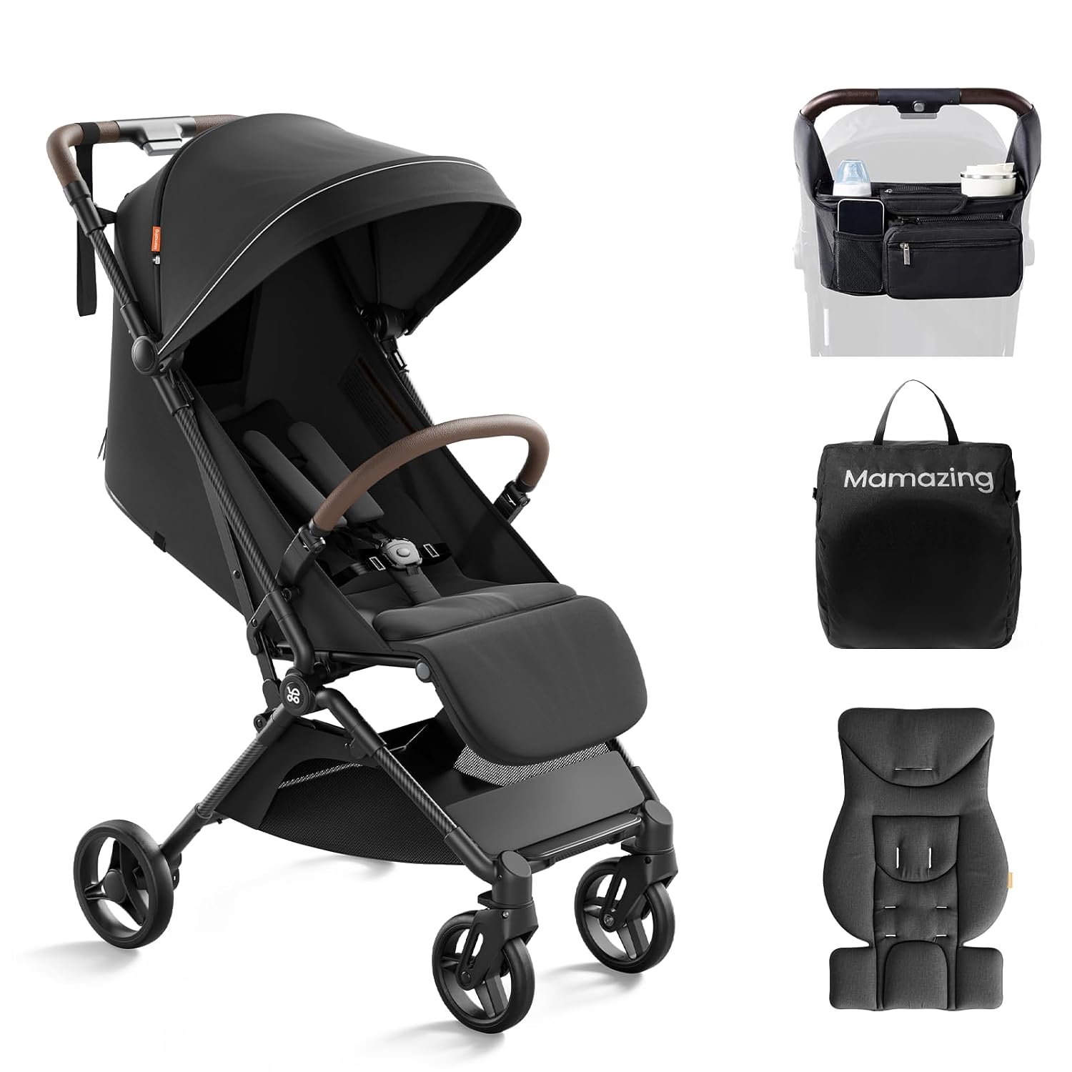 MAMAZING Ultra Air Lightweight Baby Travel Stroller with Carbon Fiber Frame, Compact and Airplane-Friendly, One-Handed Fold, 11.6 lbs, for Toddlers