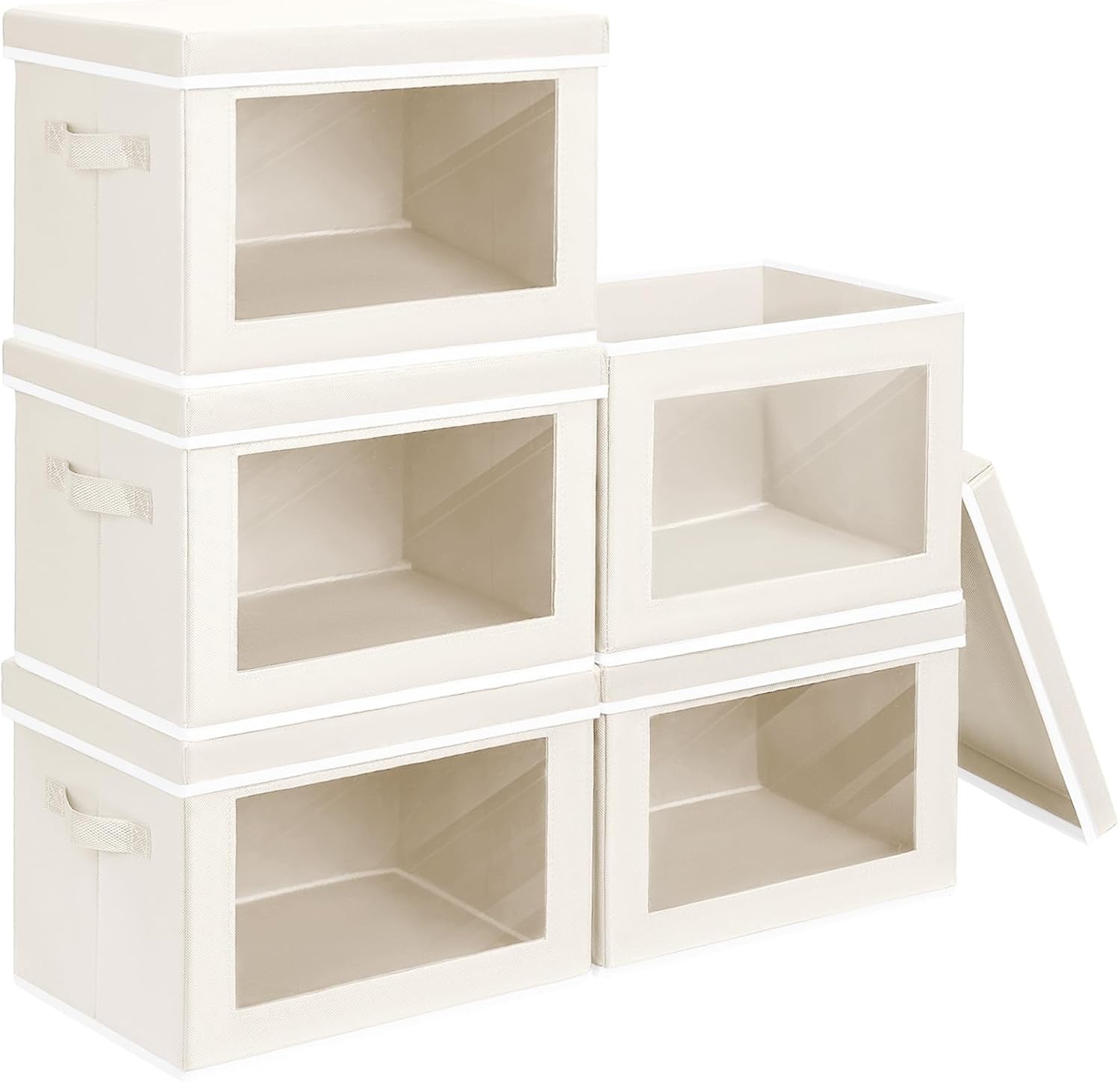 Homsorout Storage Bins with Lids - Large Decorative Basket with Lids, Fabric Foldable Closet Organizer Bins, Stackable Shelf Organizer for Living Room