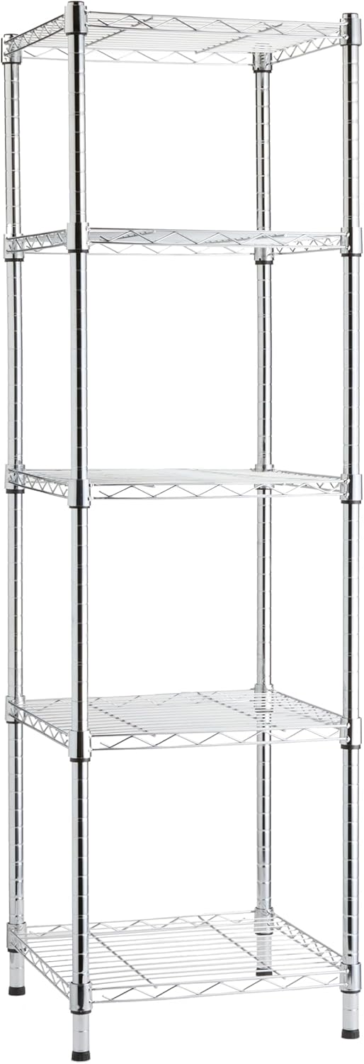 Amazon Basics 5-Shelf Adjustable, Heavy Duty Storage Shelving Unit on 4" Wheel Casters, Easy to Move Portable Wire Shelving