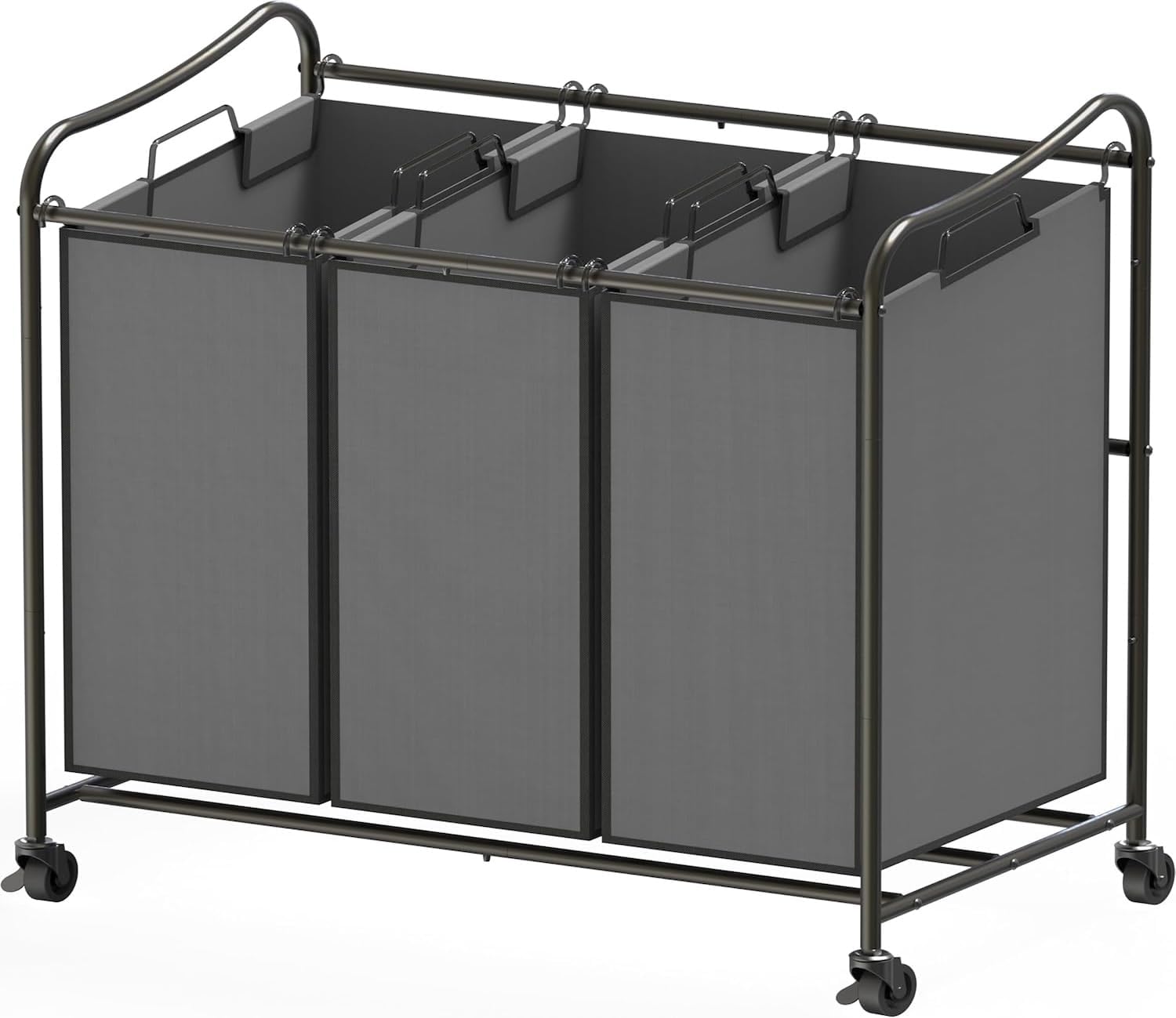 Simple Houseware Heavy Duty 3-Bag Laundry Sorter Rolling Cart, Assorted, Removable Bags and Lockable Wheels for Laundry Room Organization