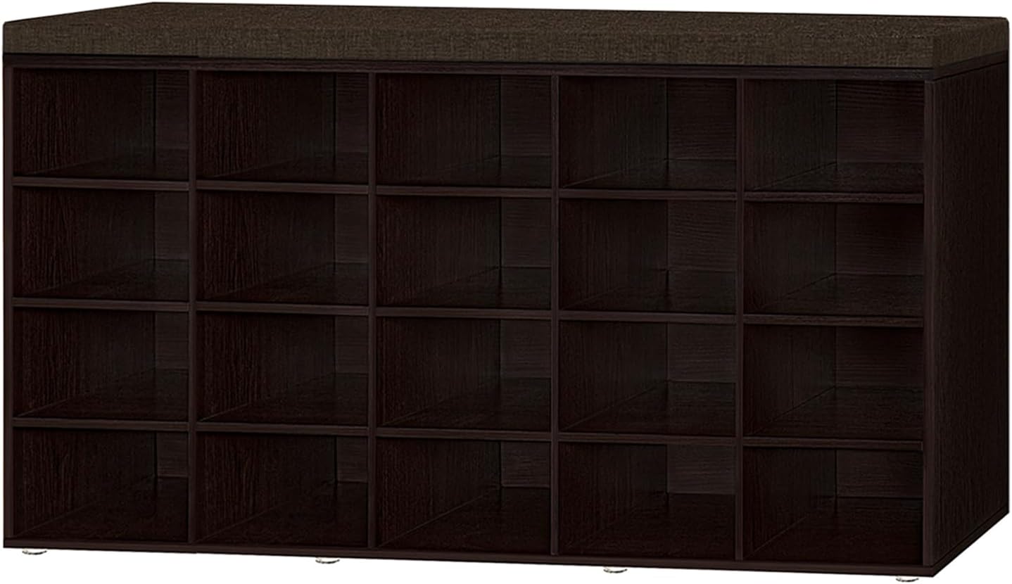 Shoe Storage Bench with Cushion, 15-Cubby Shoe Rack, Adjustable Shelves, Long Shoe Organizer Bench for Entryway, Mudroom, Hallway, Living Room