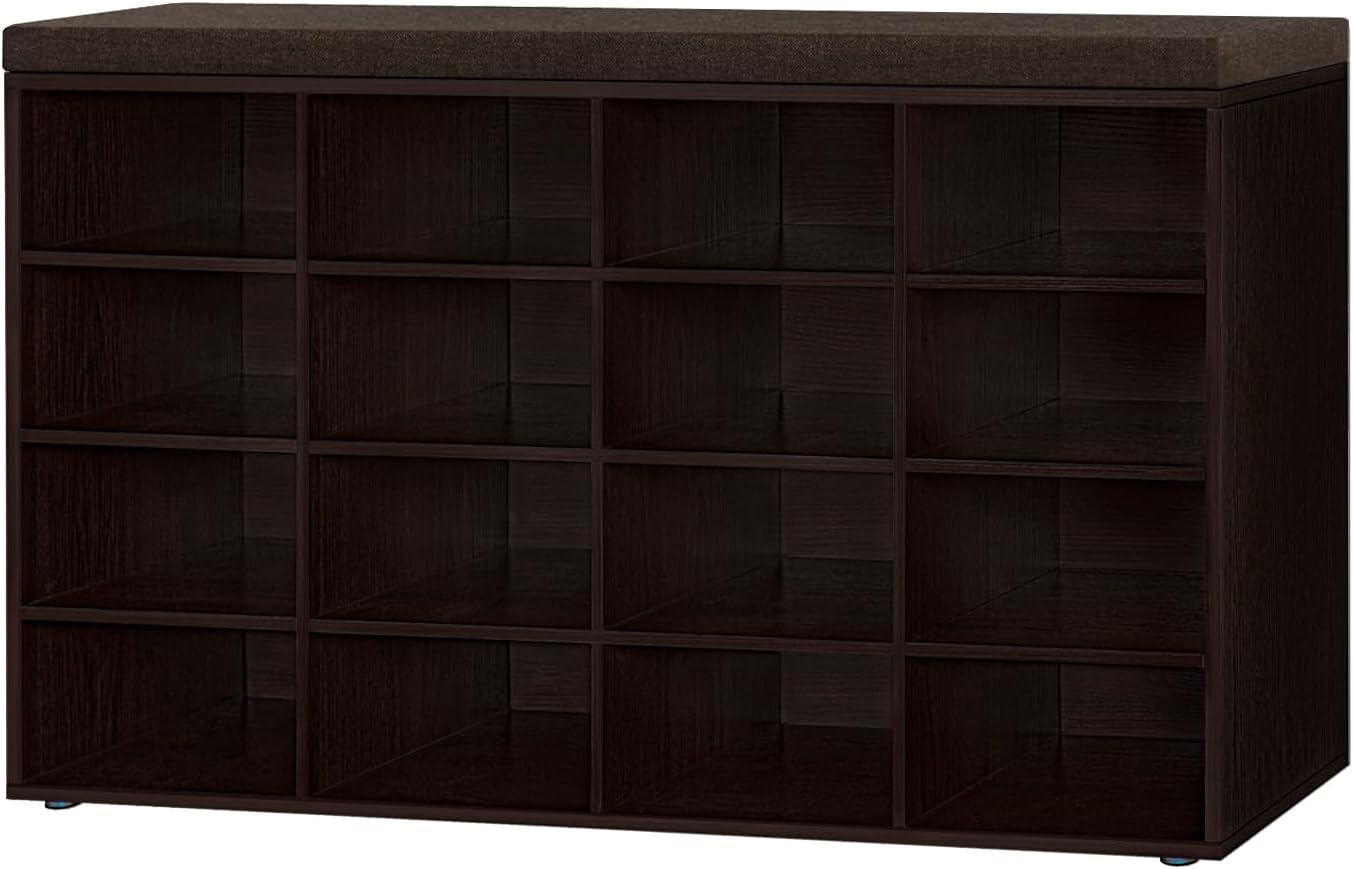 Shoe Storage Bench with Cushion, 15-Cubby Shoe Rack, Adjustable Shelves, Long Shoe Organizer Bench for Entryway, Mudroom, Hallway, Living Room