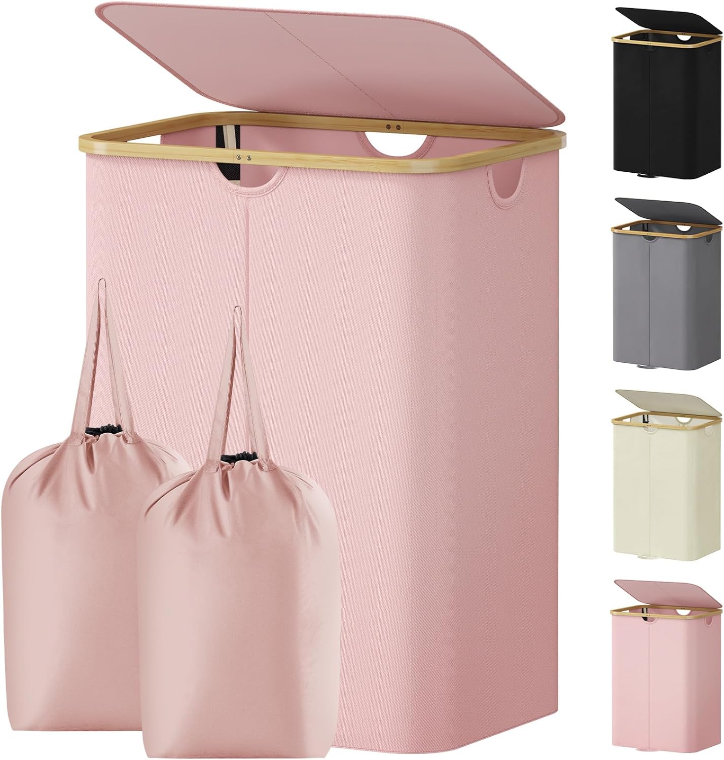 Lifewit 150L Double Laundry Hamper with Lid, Large Laundry Basket with Removable Bag and Bamboo Handles