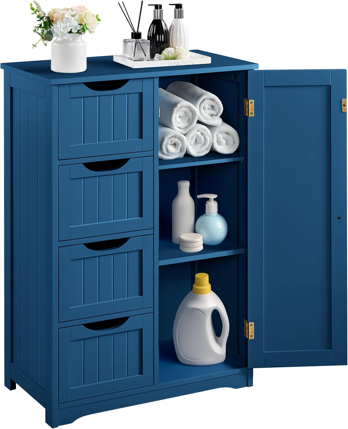 Yaheetech Wooden Floor Cabinet, Side Storage Organizer with 4 Drawers and 1 Cupboard, Freestanding Entryway Storage Unit Console Table