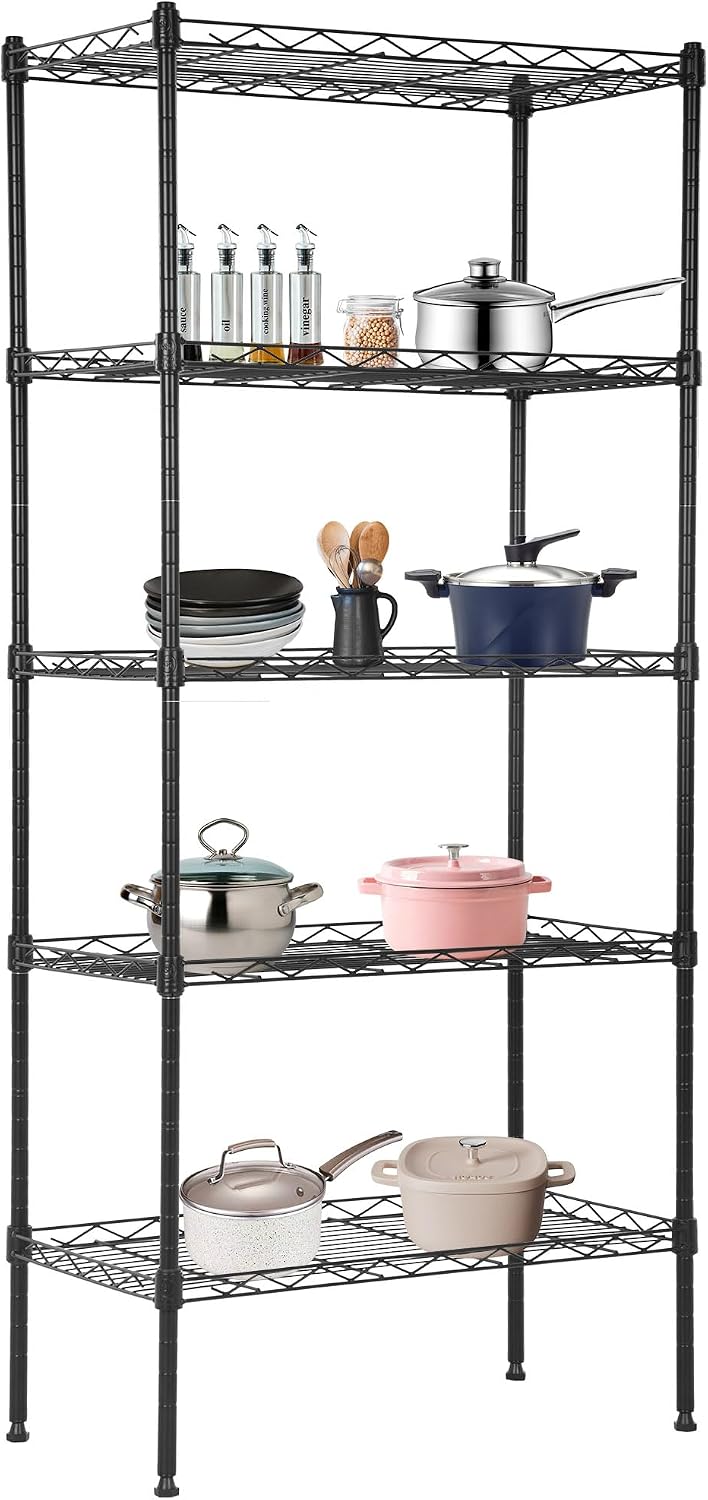 BestOffice, 4-Tier Wire Storage Shelves, 36x14x54, Black, with Adjustable Racks, Heavy-Duty Metal Shelf, Holds Up to 1000 lbs, No-Tool Assembly