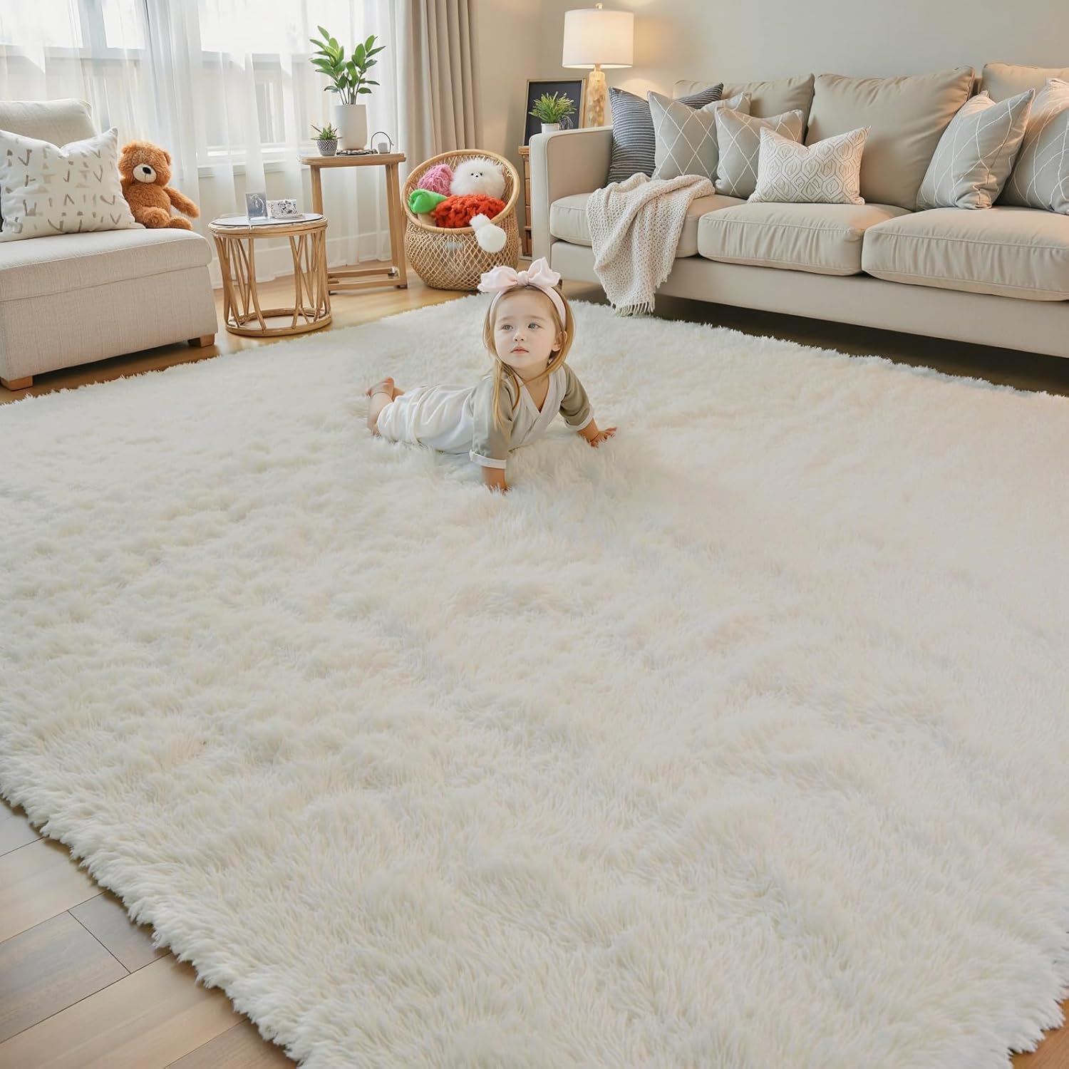 junhejiamei Area Rugs 9x12 Living Room, Large Area Rug Shaggy Carpet Soft Plush Furry Bedside Rug