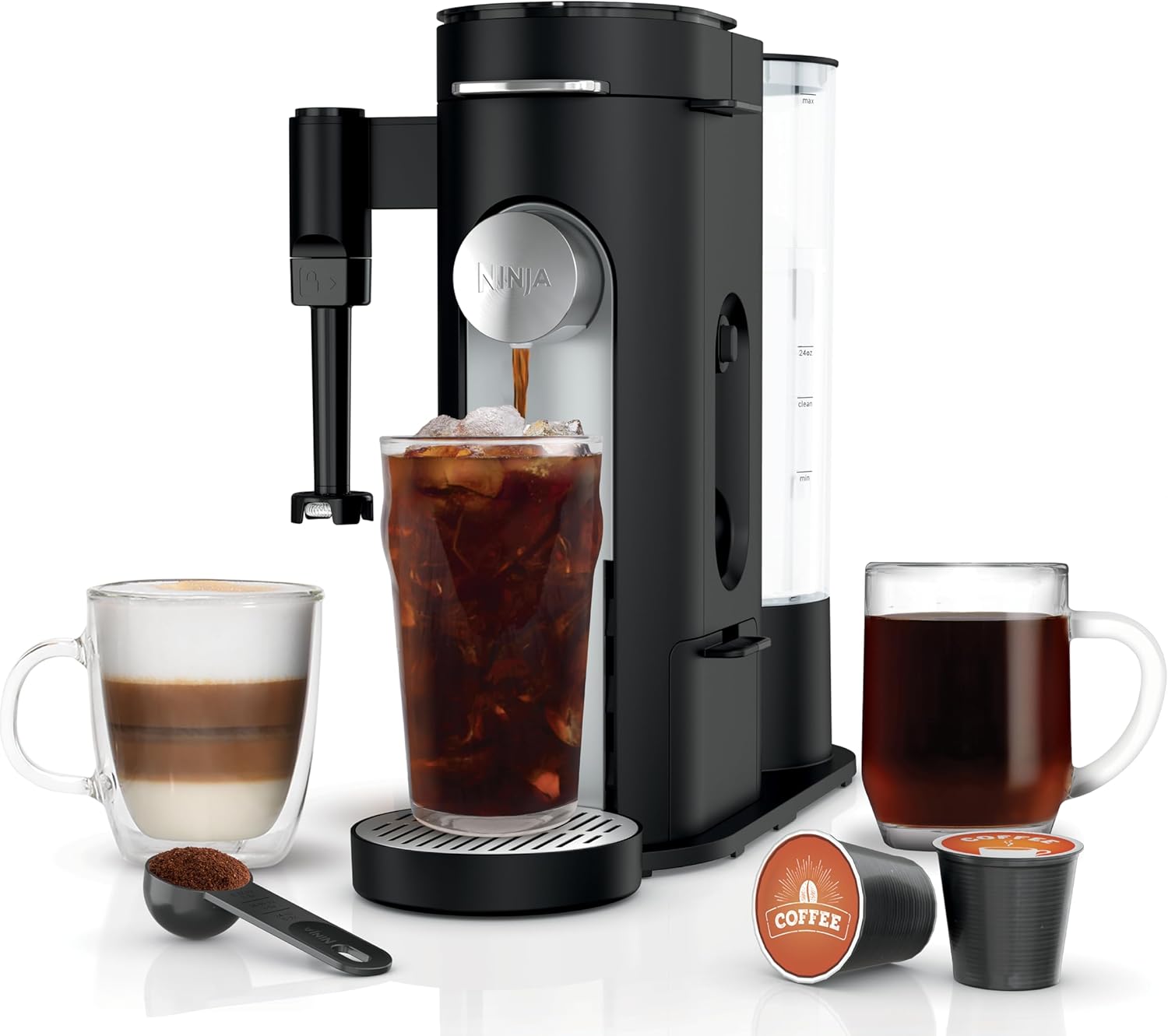 Ninja Single Serve Coffee Maker - Combo Machine, K-Cup Pods and Grounds, 4 Styles of Brewing, up to 24 Oz Cup Sizes, 56 Oz Removable Reservoir, Black