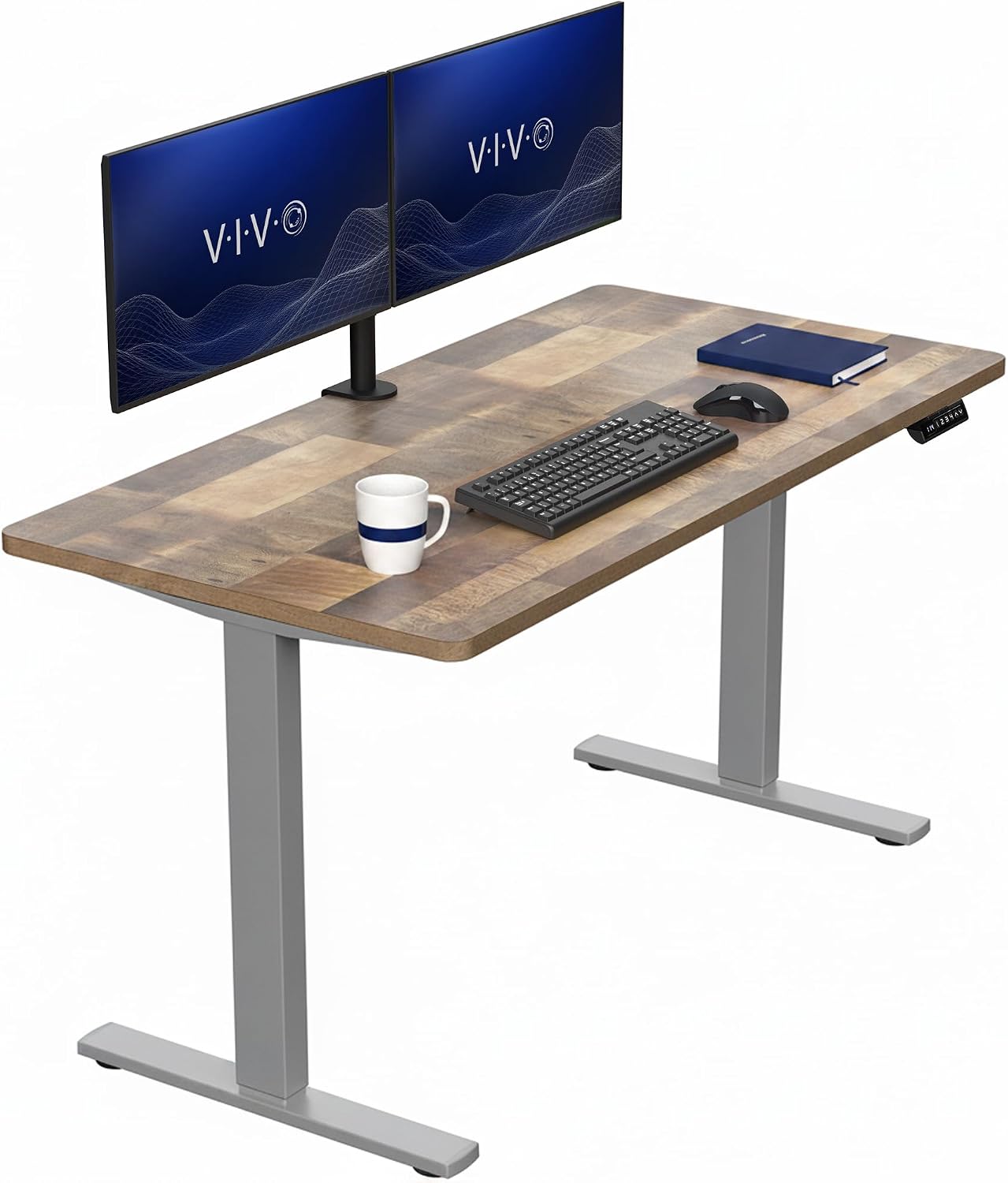 VIVO Electric 63 x 32 in Standing Desk, Memory Height Adjustment, 1B Series, Holds 220 lbs, Dark Walnut Top Black Frame, DESK-KIT-1B1D
