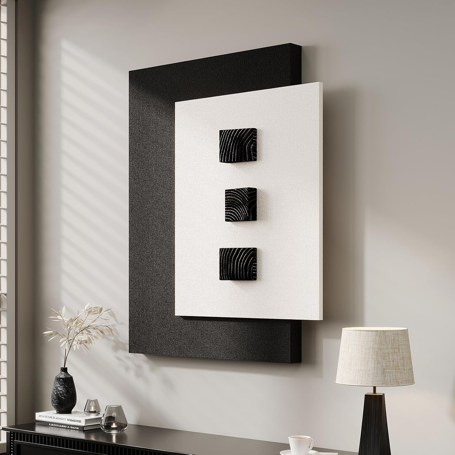 Large 3D Textured Framed Boho Modern Neutral Abstract Wall Art for Living Room, 3 Piece Black White Brown Paintings Artwork for Walls