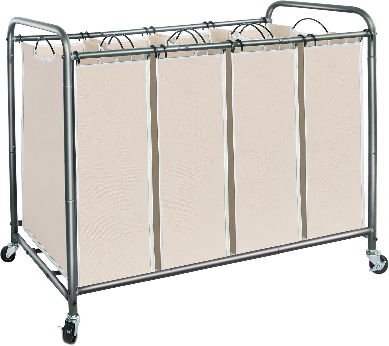 STORAGE MANIAC 3 Section Laundry Sorter, 35.6 Gal (135 L) Laundry Hamper Cart with Heavy Duty Rolling Lockable Wheels and Removable Bags