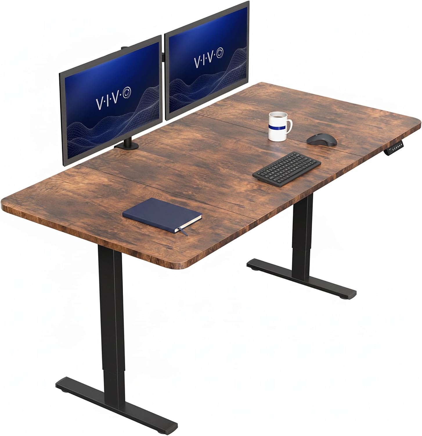 VIVO Electric 63 x 32 in Standing Desk, Memory Height Adjustment, 1B Series, Holds 220 lbs, Dark Walnut Top Black Frame, DESK-KIT-1B1D