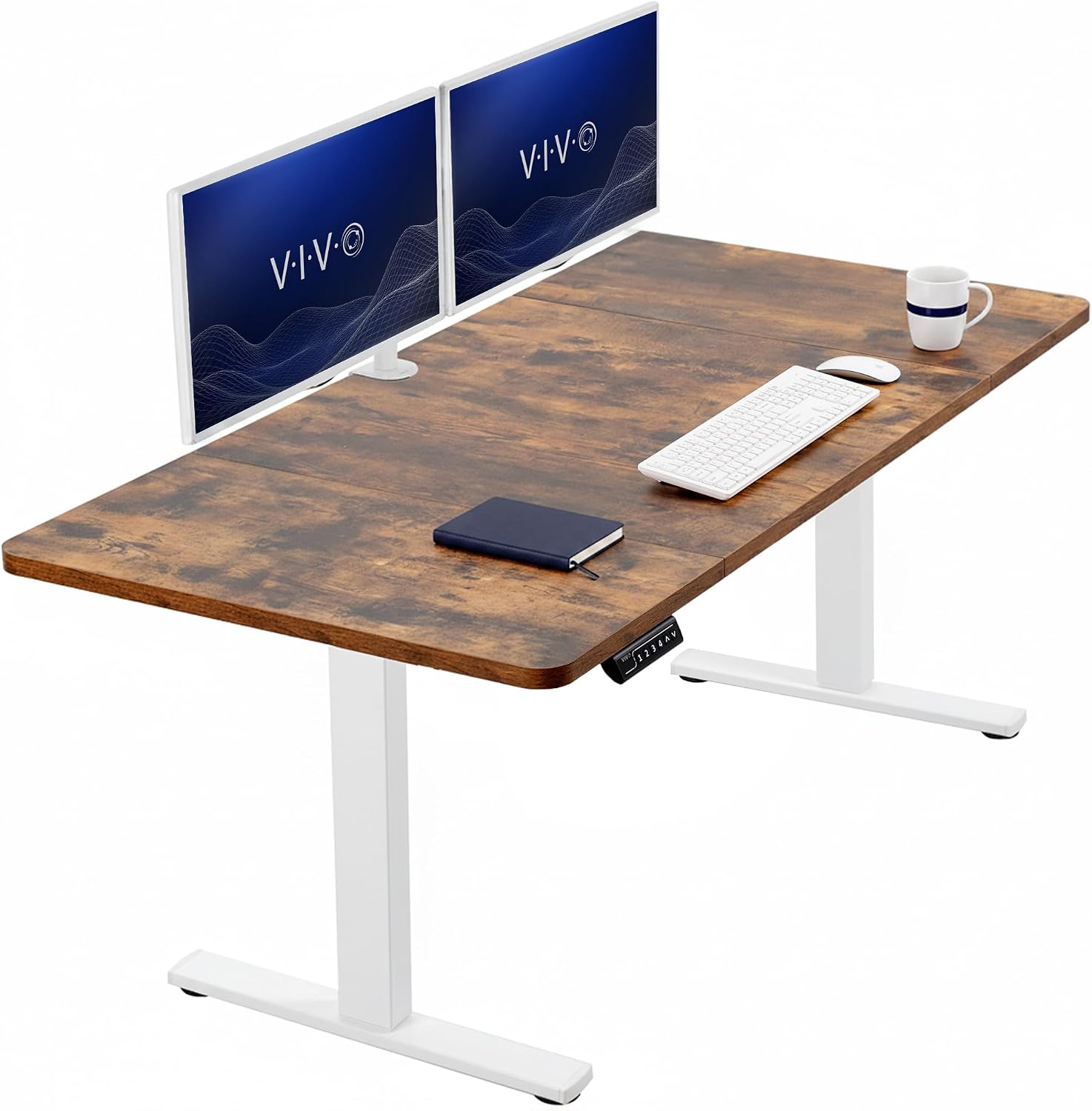 VIVO Electric 63 x 32 in Standing Desk, Memory Height Adjustment, 1B Series, Holds 220 lbs, Dark Walnut Top Black Frame, DESK-KIT-1B1D
