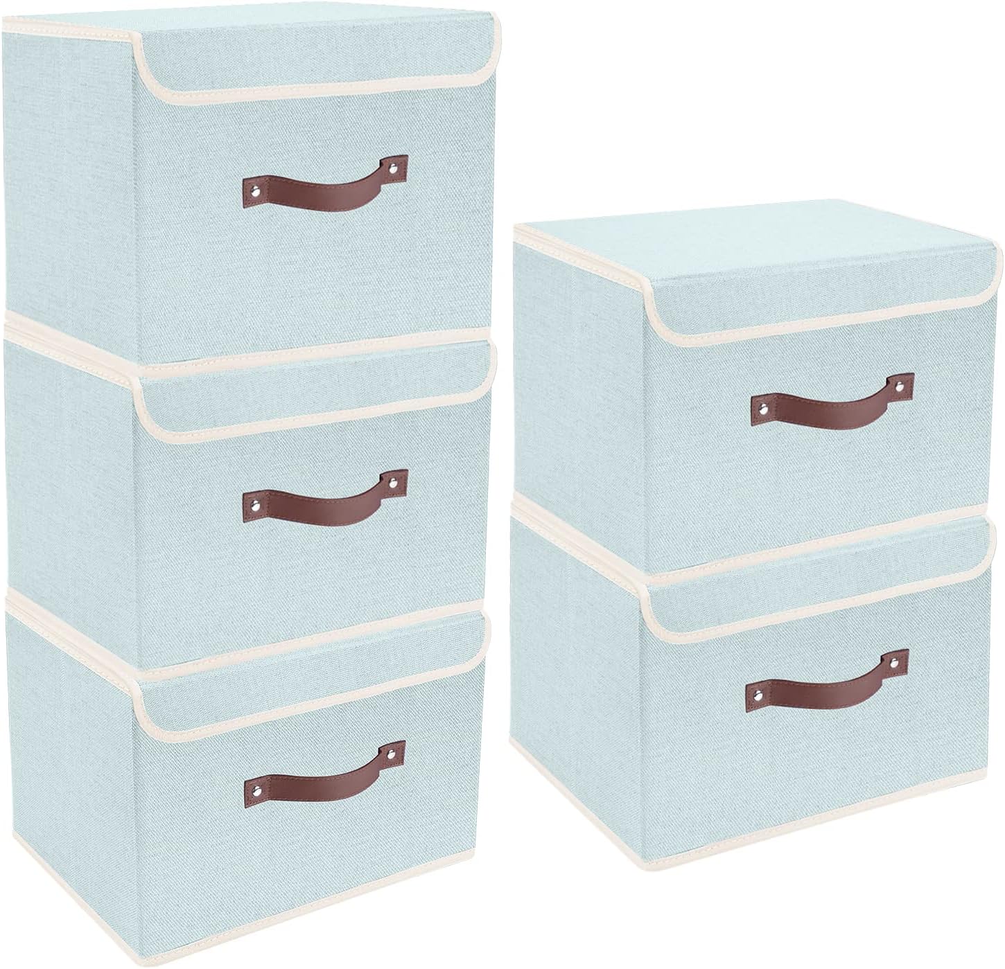 TYEERS Foldable Storage Boxes with Lids 5 Pack Fabric Storage Bins with Lids, Closet Organizers for Clothes Storage, Room Organization, Office Storage