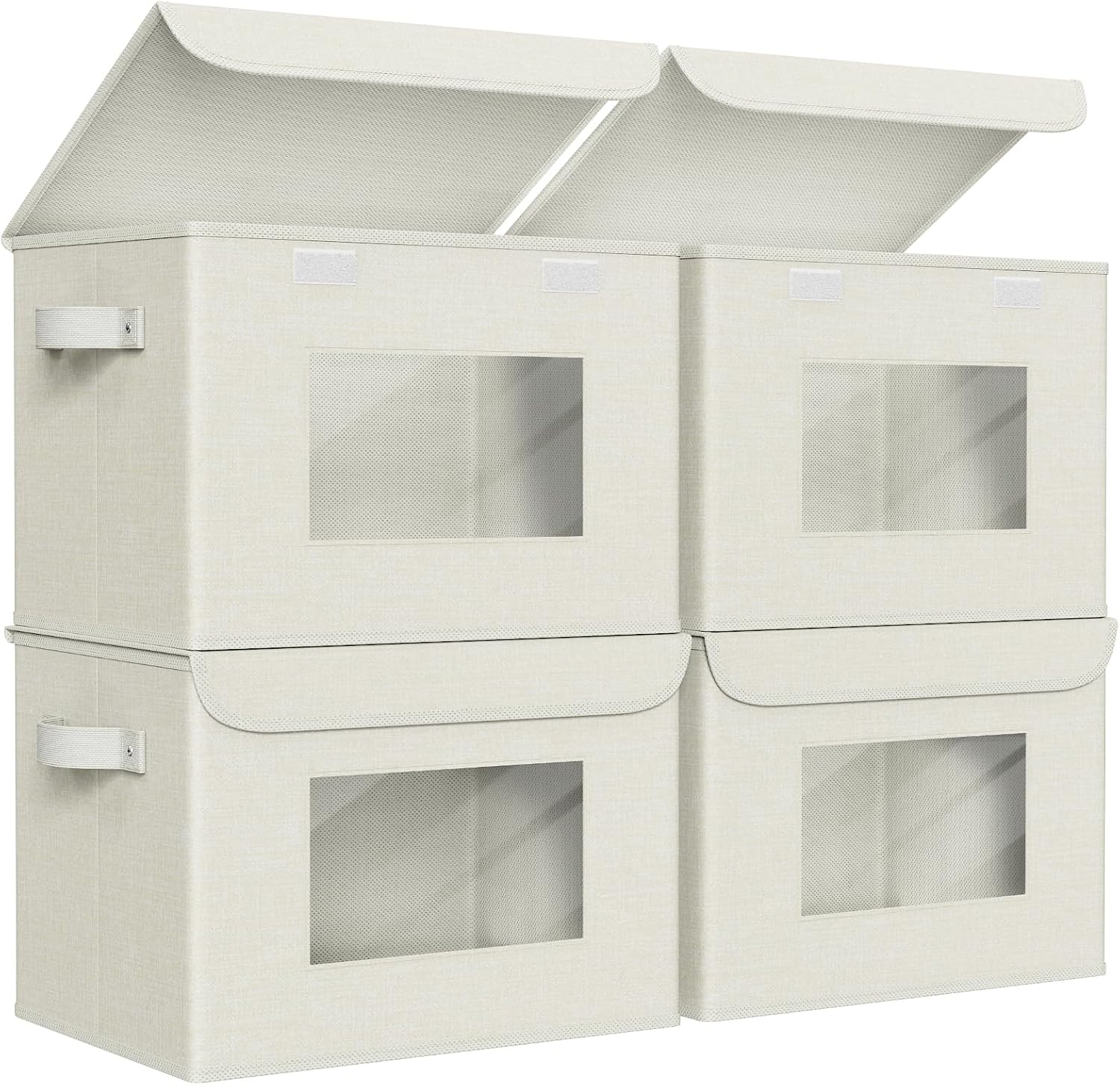 Univivi Fabric Foldable Storage Boxes 4-Pack Large Collapsible Stackable Storage Bins with Lids, Closet Organizers and Storage Cube Basket for Home