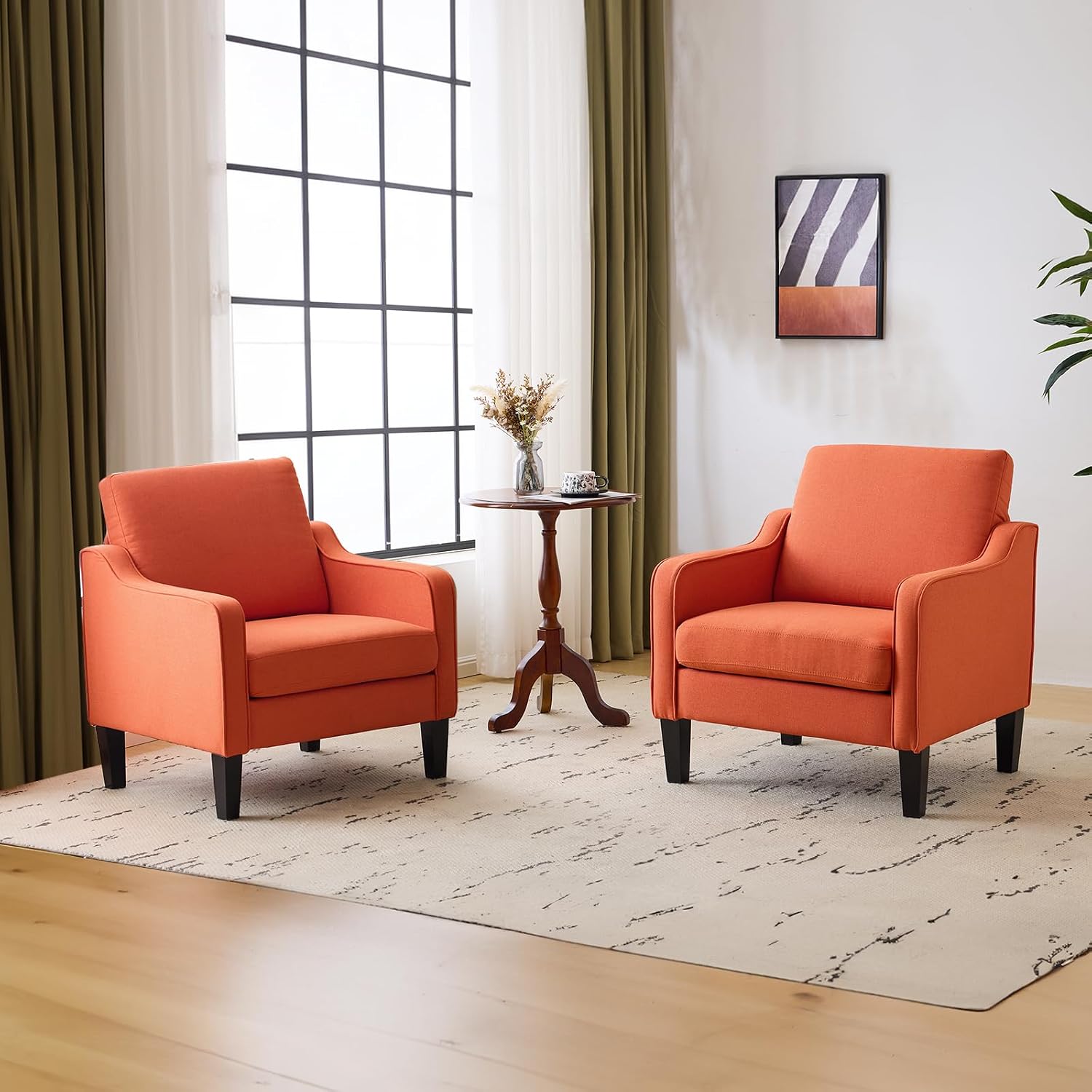 VINGLI Mid Century Modern Accent Chair, Light Grey Fabric Accent Chairs for Living Room Upholstered Armchair with Scooped Arms for Bedroom, Apartment