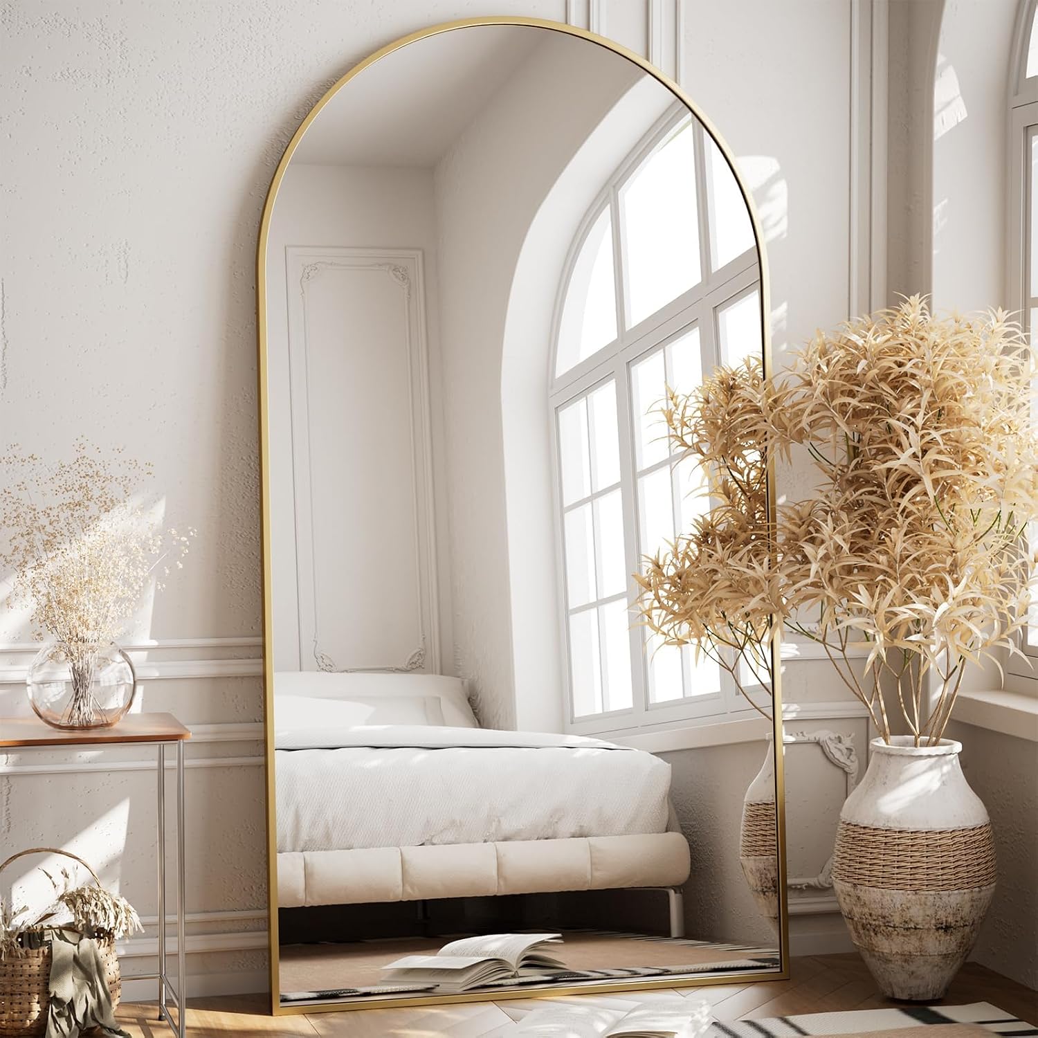 VooBang 35"x78" Gold Large Arched Floor Full Length Dressing Body Mirror, Shatterproof Tempered Glass, Modern Minimalist Chic Room Decor
