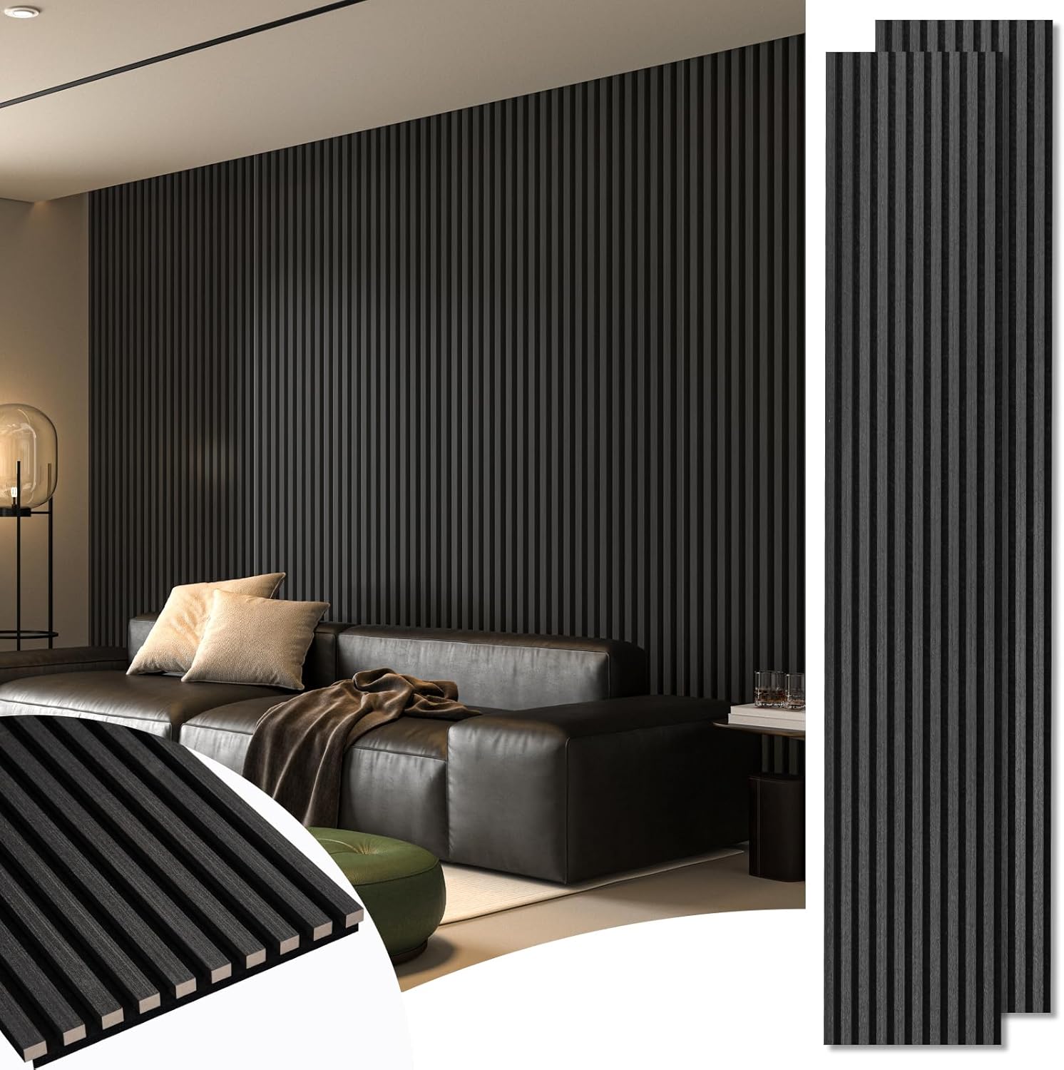 Art3d 2-Pack 108" x 12" Acoustic Wood Panels for Wall, Soundproof Wood Slat Panel for Wall and Ceiling